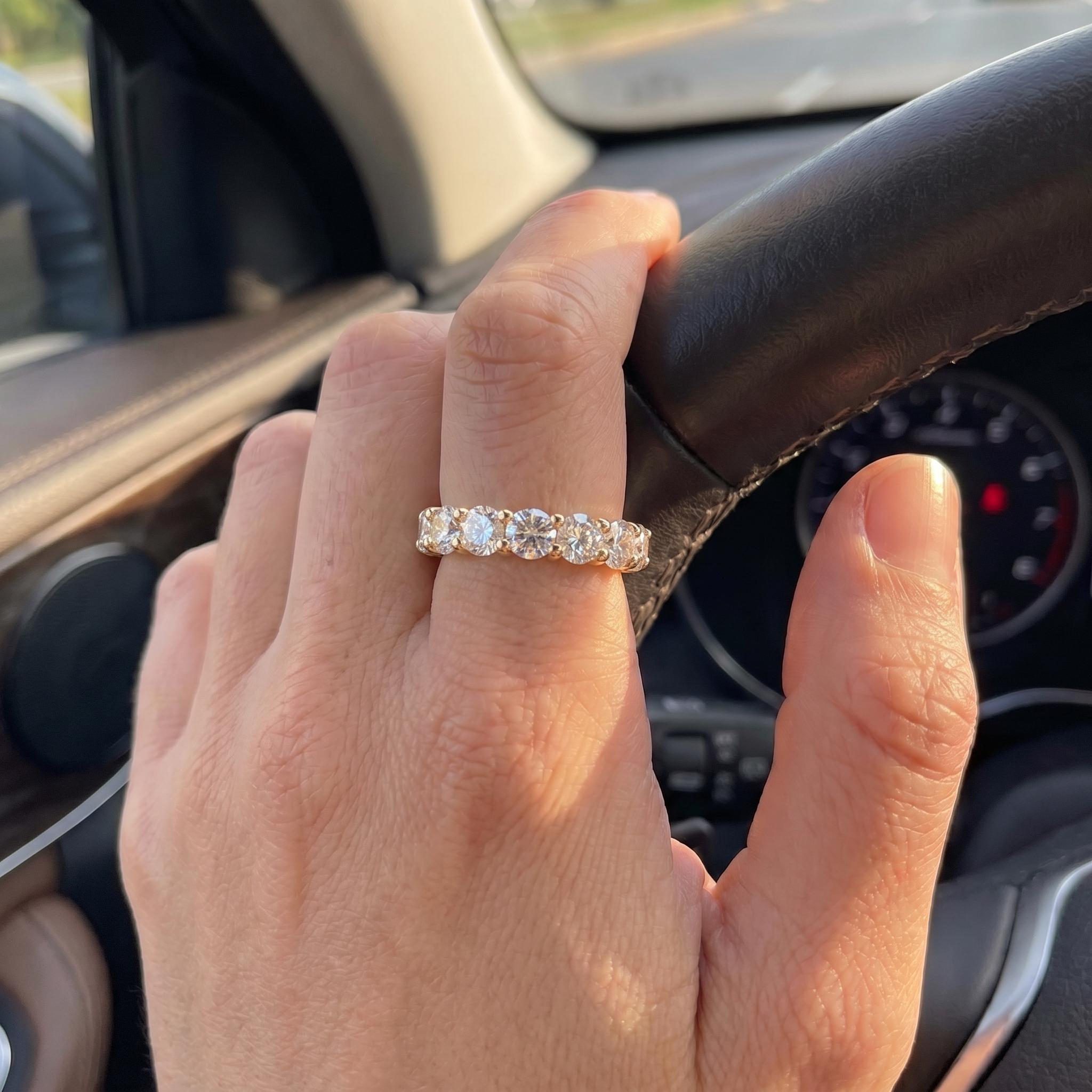 4.3mm Shared Prong Wedding Band, Comfort Fit Eternity Ring, Stackable Band, 14K Gold Simulated Diamond Band, Promise Ring Gift for Her
