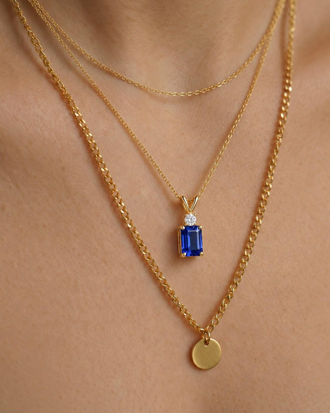 Lab Created Blue Sapphire Necklace, Emerald Cut Sapphire Pendant, Art Deco September Birthstone Necklace, 925 Sterling Silver, Gift for Her