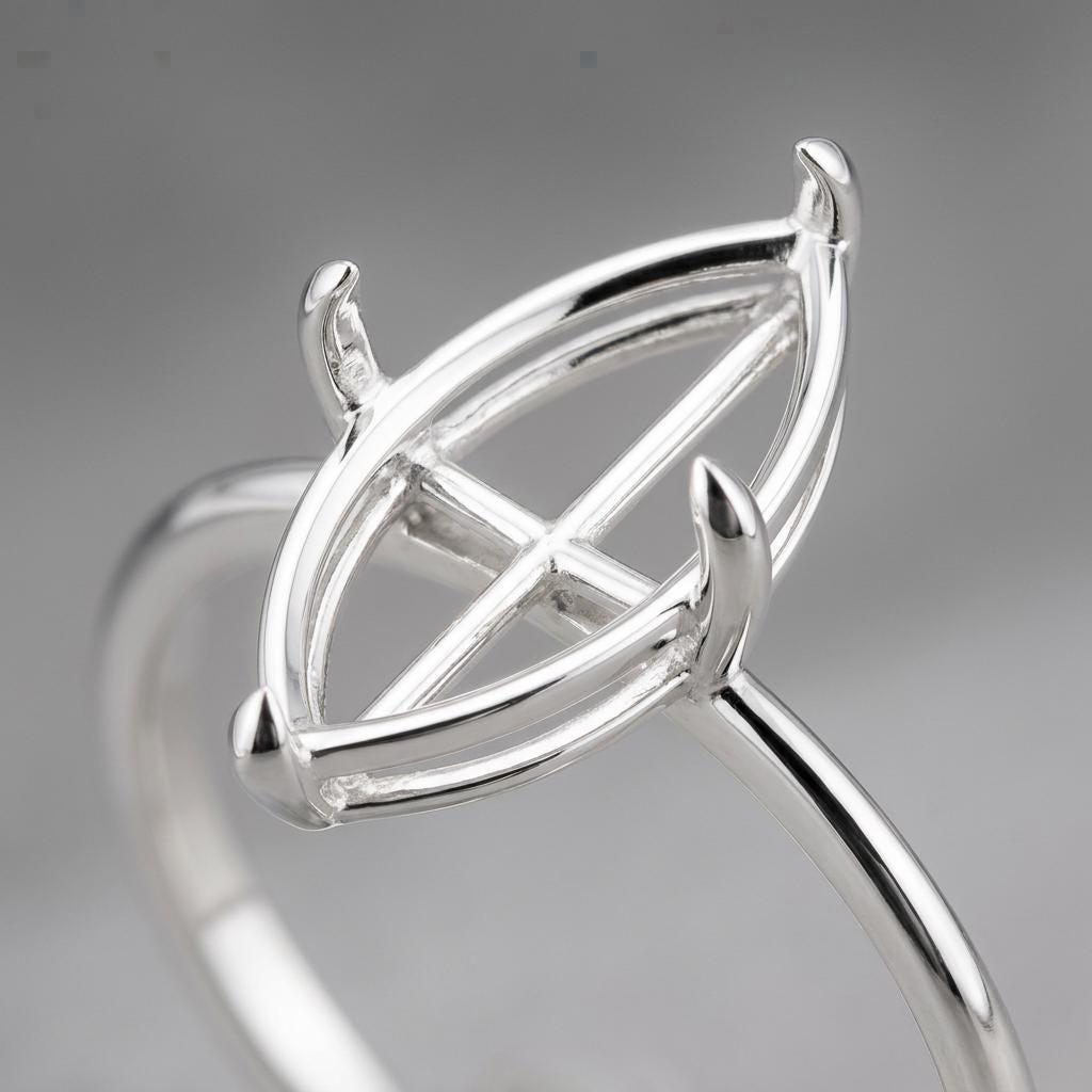 Empty Marquise Ring Setting 10x5 to 13x6.5mm, Blank 925 Silver Knife Edge Mount with 4 Horn Claws for Custom Ring, Setting Only