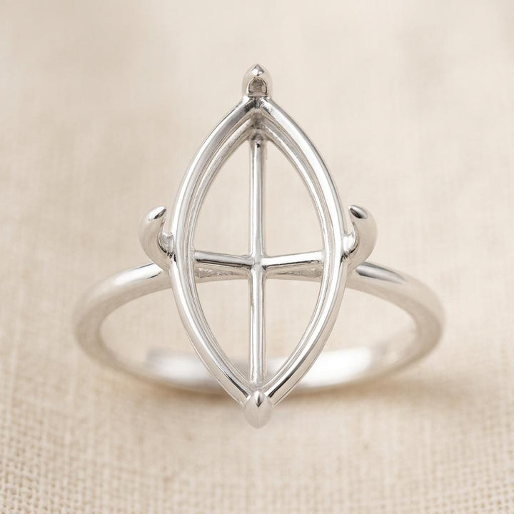 Empty Marquise Ring Setting 10x5 to 13x6.5mm, Blank 925 Silver Knife Edge Mount with 4 Horn Claws for Custom Ring, Setting Only