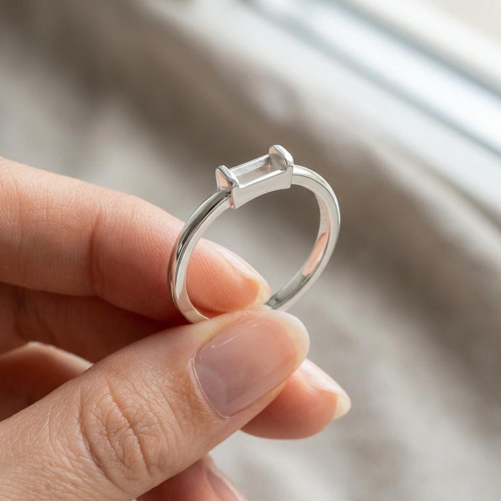 Custom Ring Base Baguette 4x2mm, 925 Silver Empty Bezel Setting Without Center Piece, Plain Band Semi Mount for Jewelers