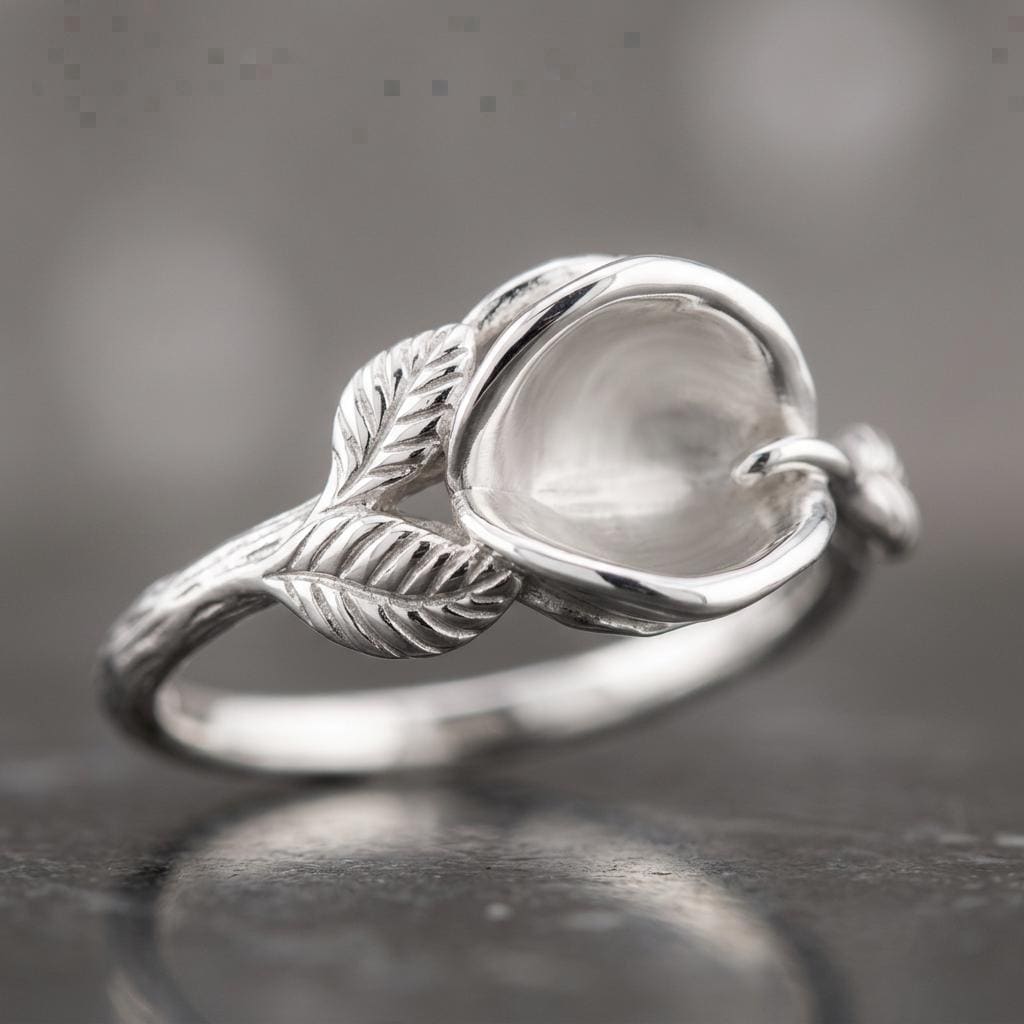 Round Semi Mount Ring Setting 5 to 8mm, 925 Sterling Silver Leaf Vine Ring Mount, Open Petal Cup Empty Ring Setting for DIY