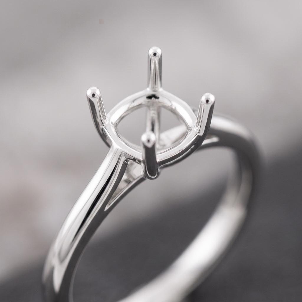 Cathedral Solitaire Ring Setting for 5 to 8mm Round Center, Unset 925 Silver Ring Blank, 4 Prong Jeweler Semi Mount