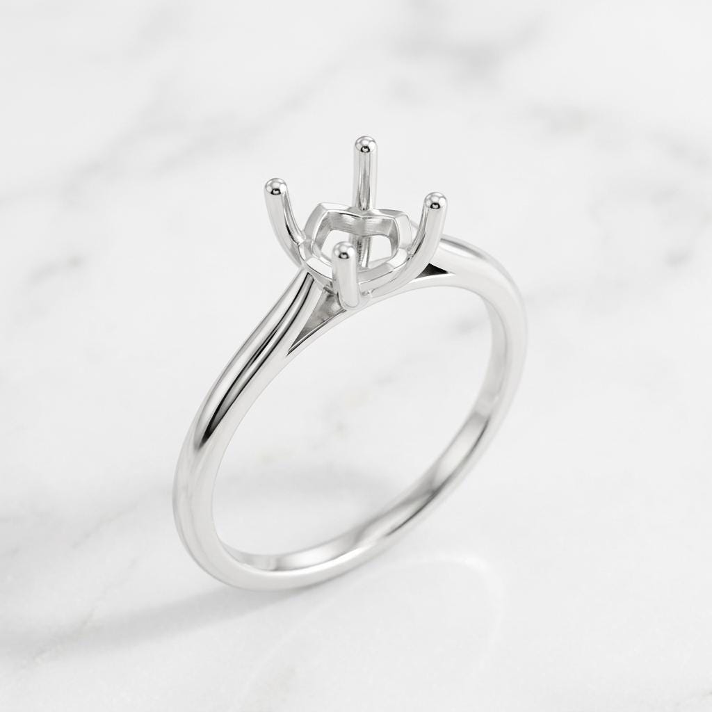 Cathedral Solitaire Ring Setting for 5 to 8mm Round Center, Unset 925 Silver Ring Blank, 4 Prong Jeweler Semi Mount