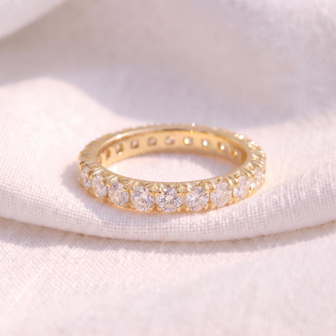 2.5mm French Pave Eternity Ring, 14K Gold Full Eternity Stackable Band, Anniversary Ring Gift for Her, Promise Ring