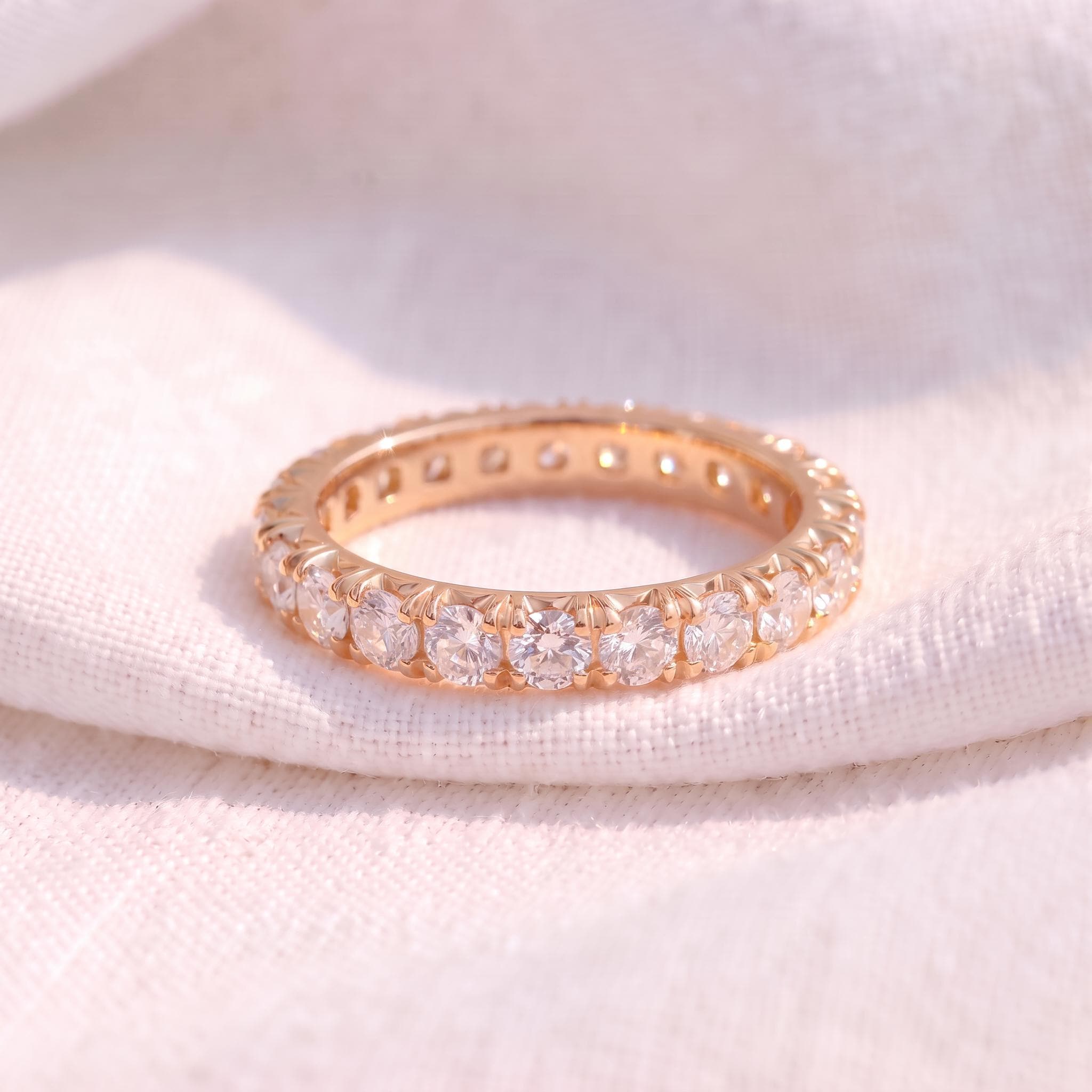 2.5mm French Pave Eternity Ring, 14K Gold Full Eternity Stackable Band, Anniversary Ring Gift for Her, Promise Ring
