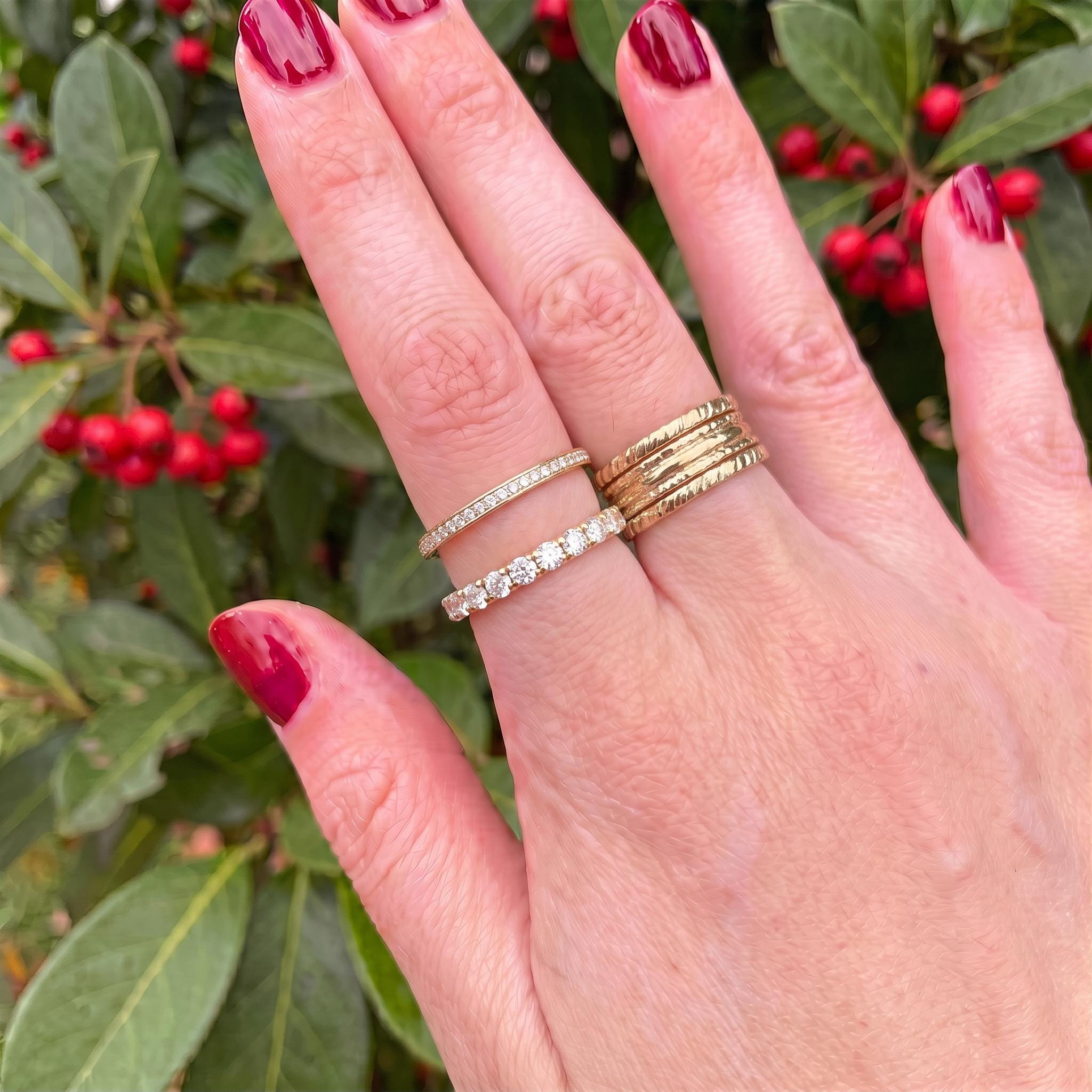 2.5mm French Pave Eternity Ring, 14K Gold Full Eternity Stackable Band, Anniversary Ring Gift for Her, Promise Ring