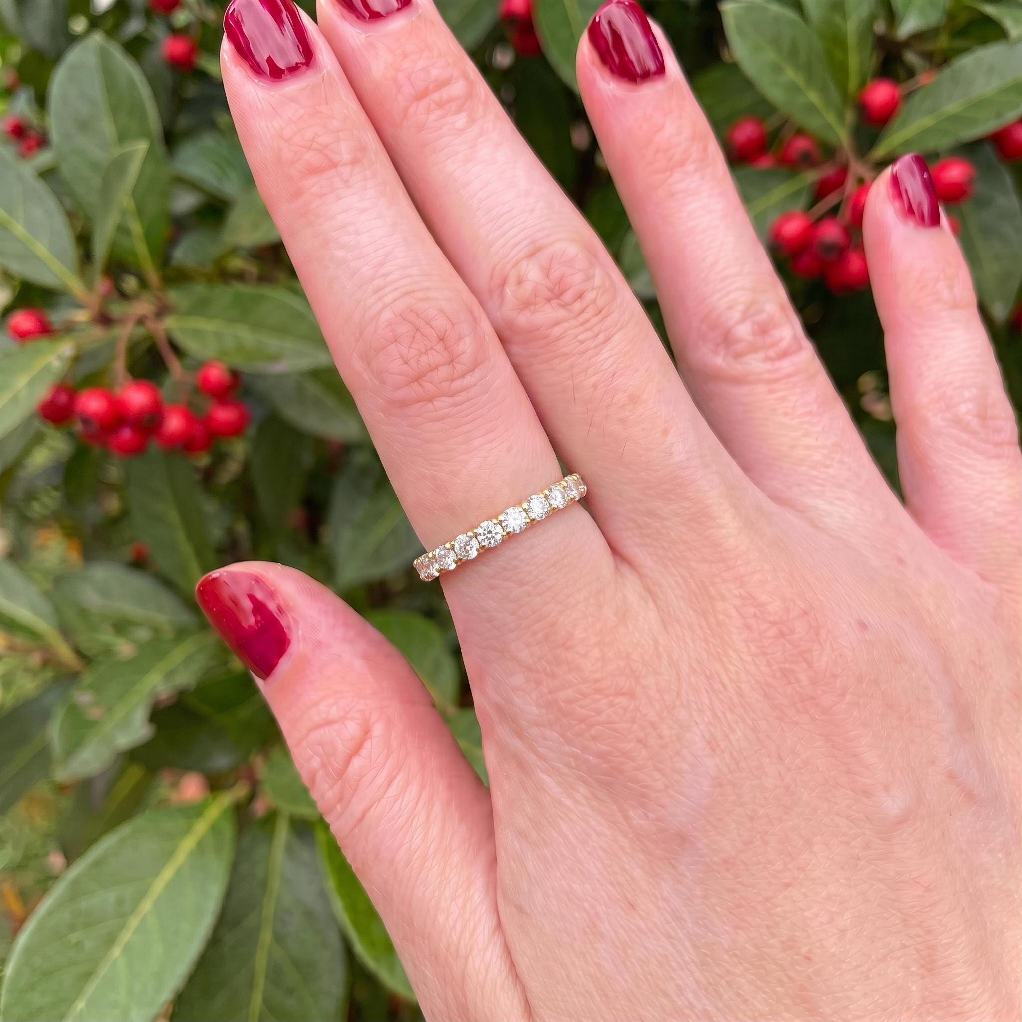2.5mm French Pave Eternity Ring, 14K Gold Full Eternity Stackable Band, Anniversary Ring Gift for Her, Promise Ring