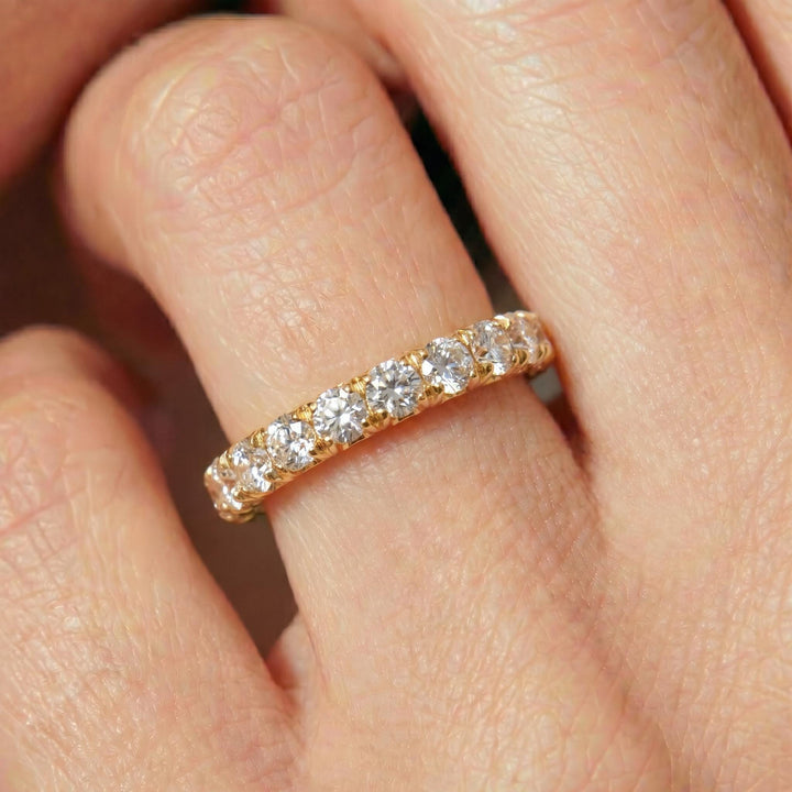 2.5mm French Pave Eternity Ring, 14K Gold Full Eternity Stackable Band, Anniversary Ring Gift for Her, Promise Ring