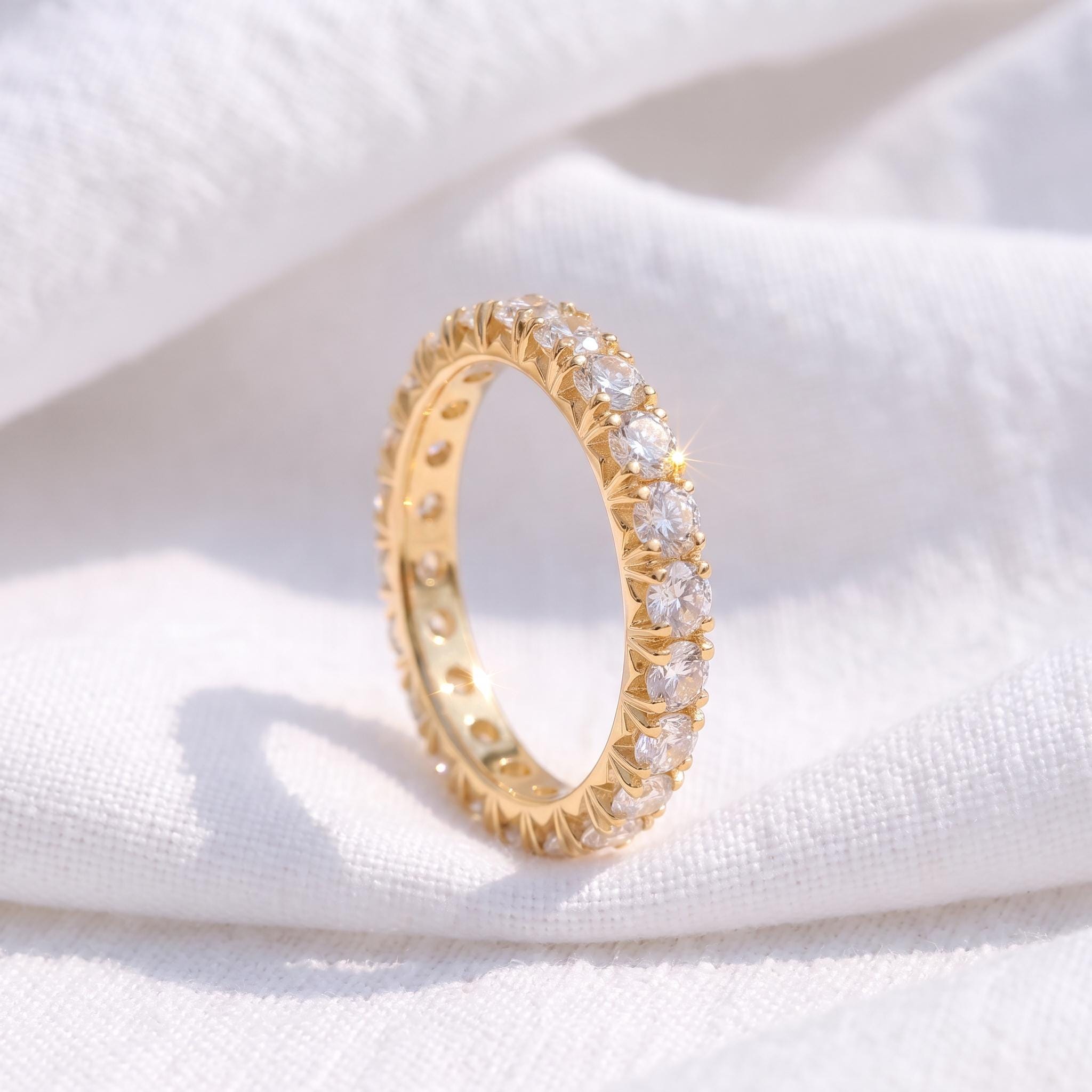 2.5mm French Pave Eternity Ring, 14K Gold Full Eternity Stackable Band, Anniversary Ring Gift for Her, Promise Ring