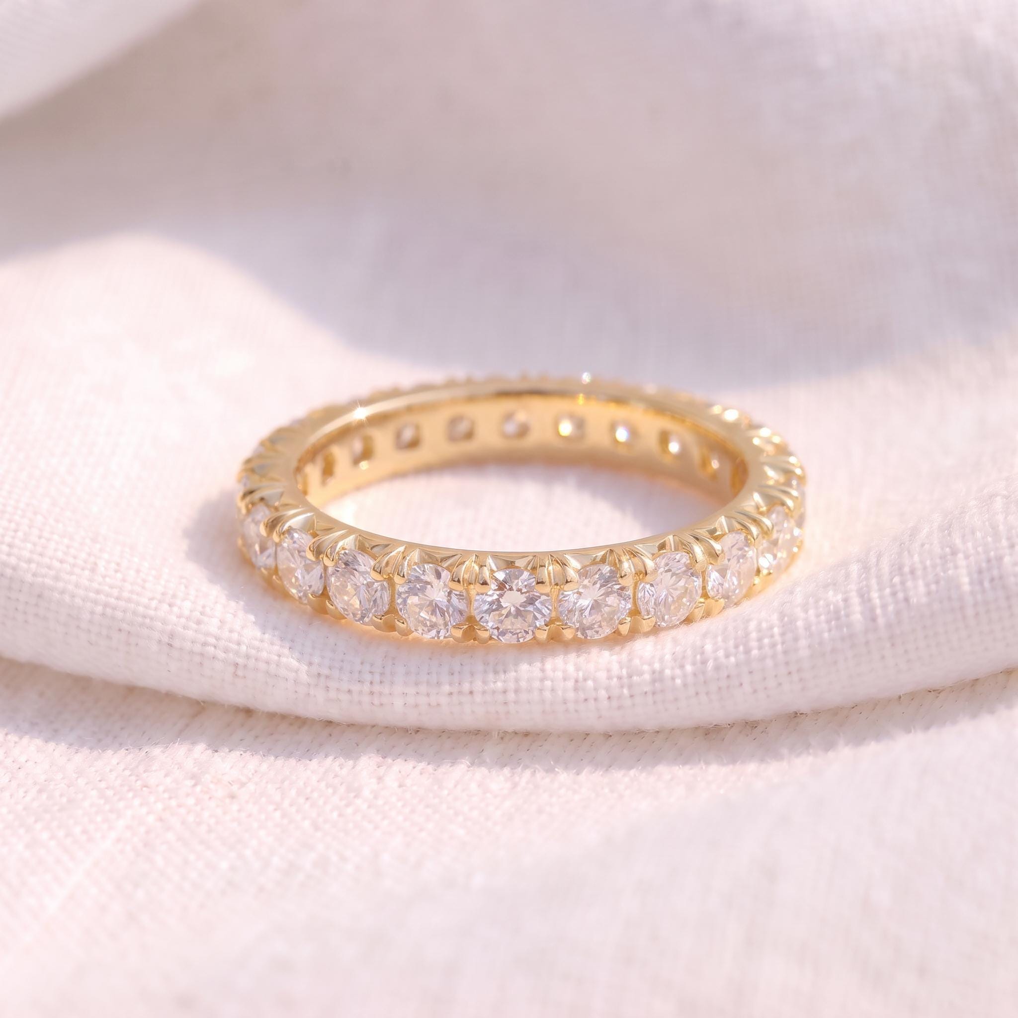 2.5mm French Pave Eternity Ring, 14K Gold Full Eternity Stackable Band, Anniversary Ring Gift for Her, Promise Ring