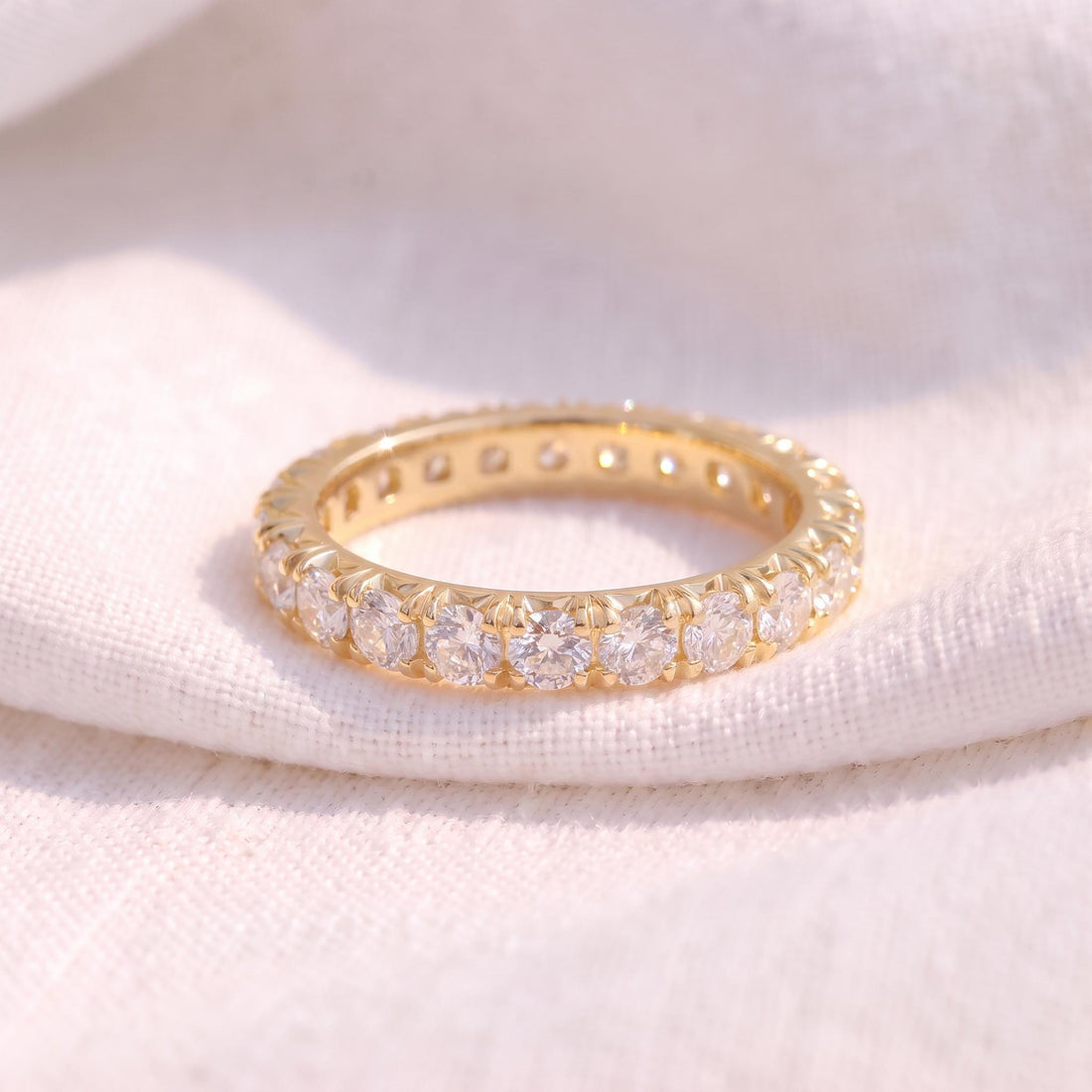 2.5mm French Pave Eternity Ring, 14K Gold Full Eternity Stackable Band, Anniversary Ring Gift for Her, Promise Ring