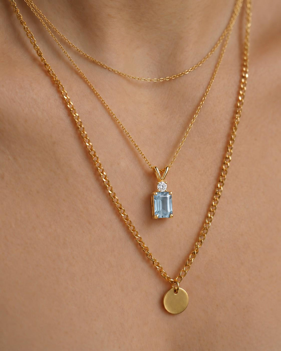 Aquamarine Pendant Necklace, March Birthstone Emerald Cut, Dainty Art Deco Solitaire, Mothers Day Gift, Birthday Present for Daughter