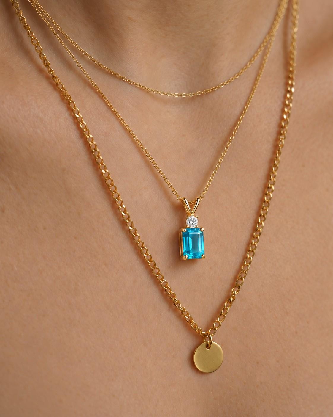 Blue Topaz Necklace, December Birthstone Pendant, Emerald Cut Art Deco Solitaire, Christmas Gift for Wife, Holiday Present, Birthday Gift