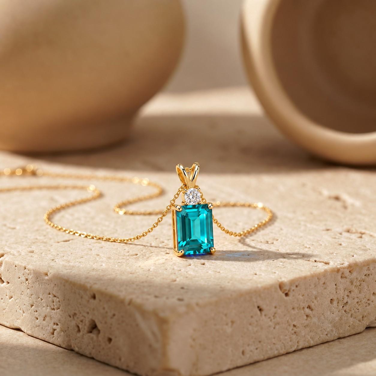 Blue Topaz Necklace, December Birthstone Pendant, Emerald Cut Art Deco Solitaire, Christmas Gift for Wife, Holiday Present, Birthday Gift