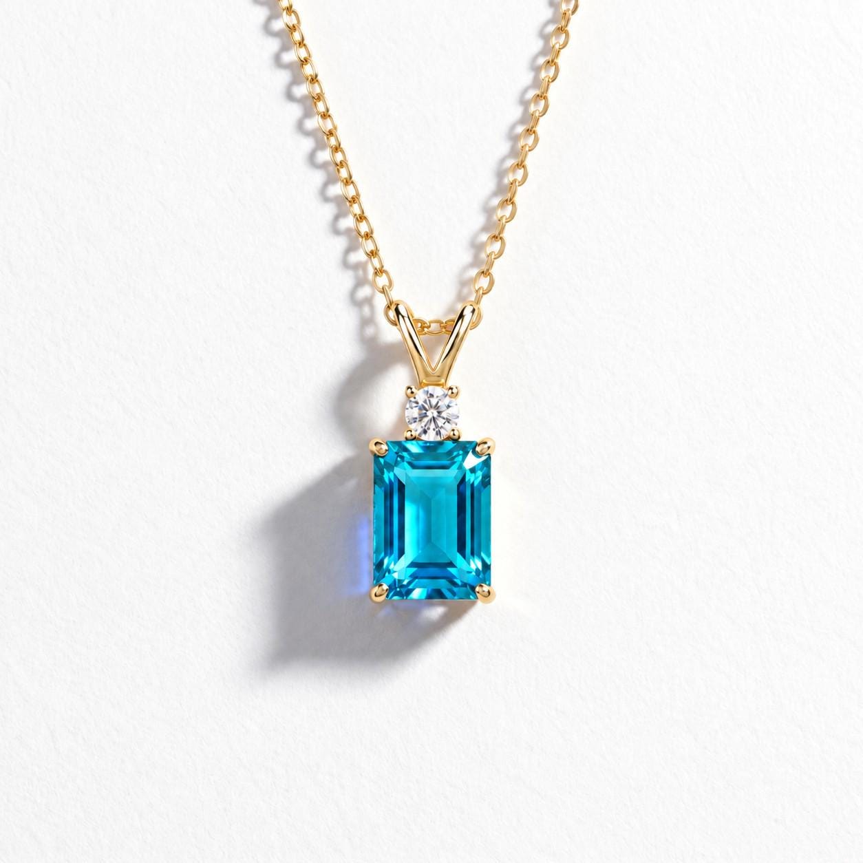 Blue Topaz Necklace, December Birthstone Pendant, Emerald Cut Art Deco Solitaire, Christmas Gift for Wife, Holiday Present, Birthday Gift