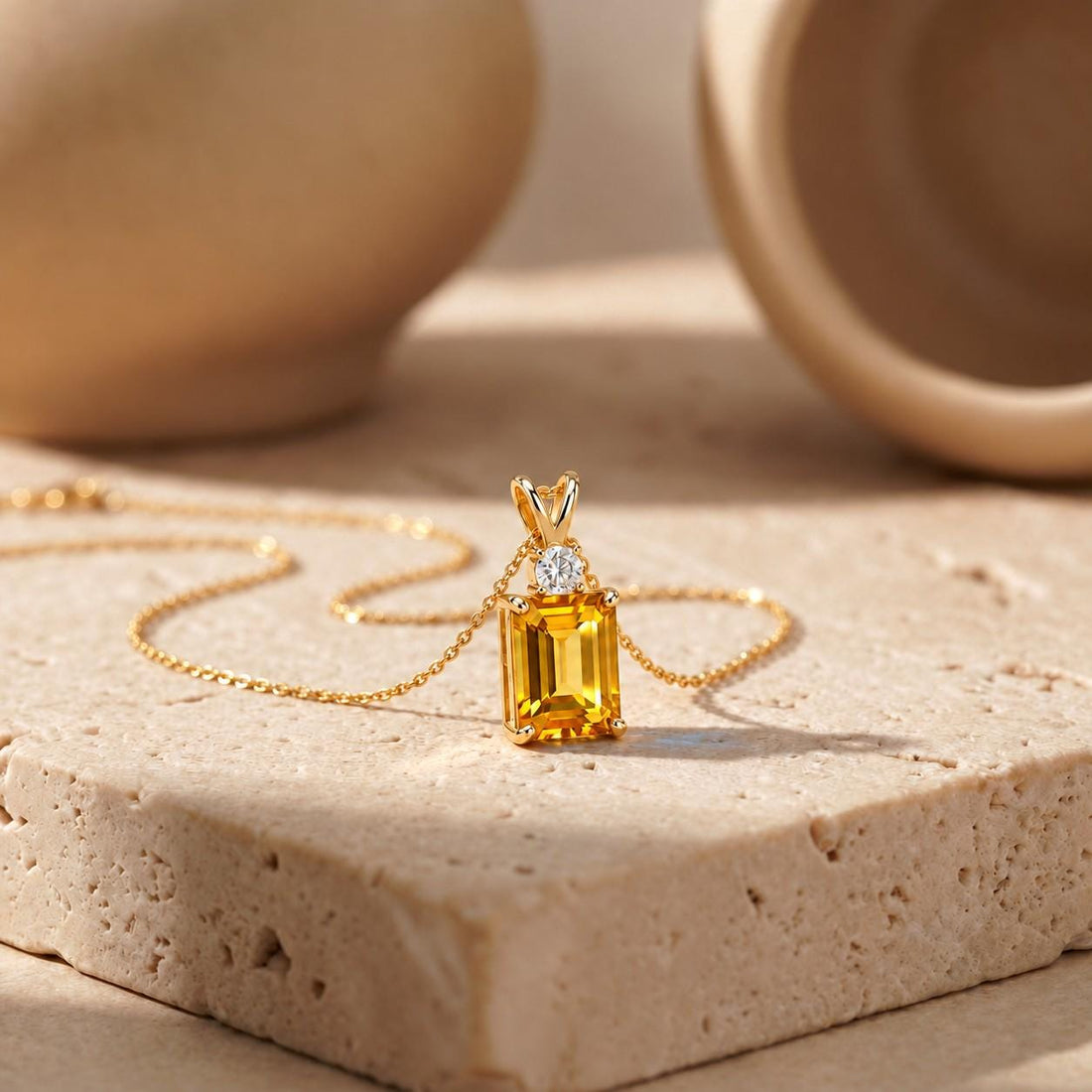 Citrine Pendant, November Birthstone Necklace, Emerald Cut Yellow Stone Solitaire, Art Deco, Thanksgiving Present, Christmas Gift for Her