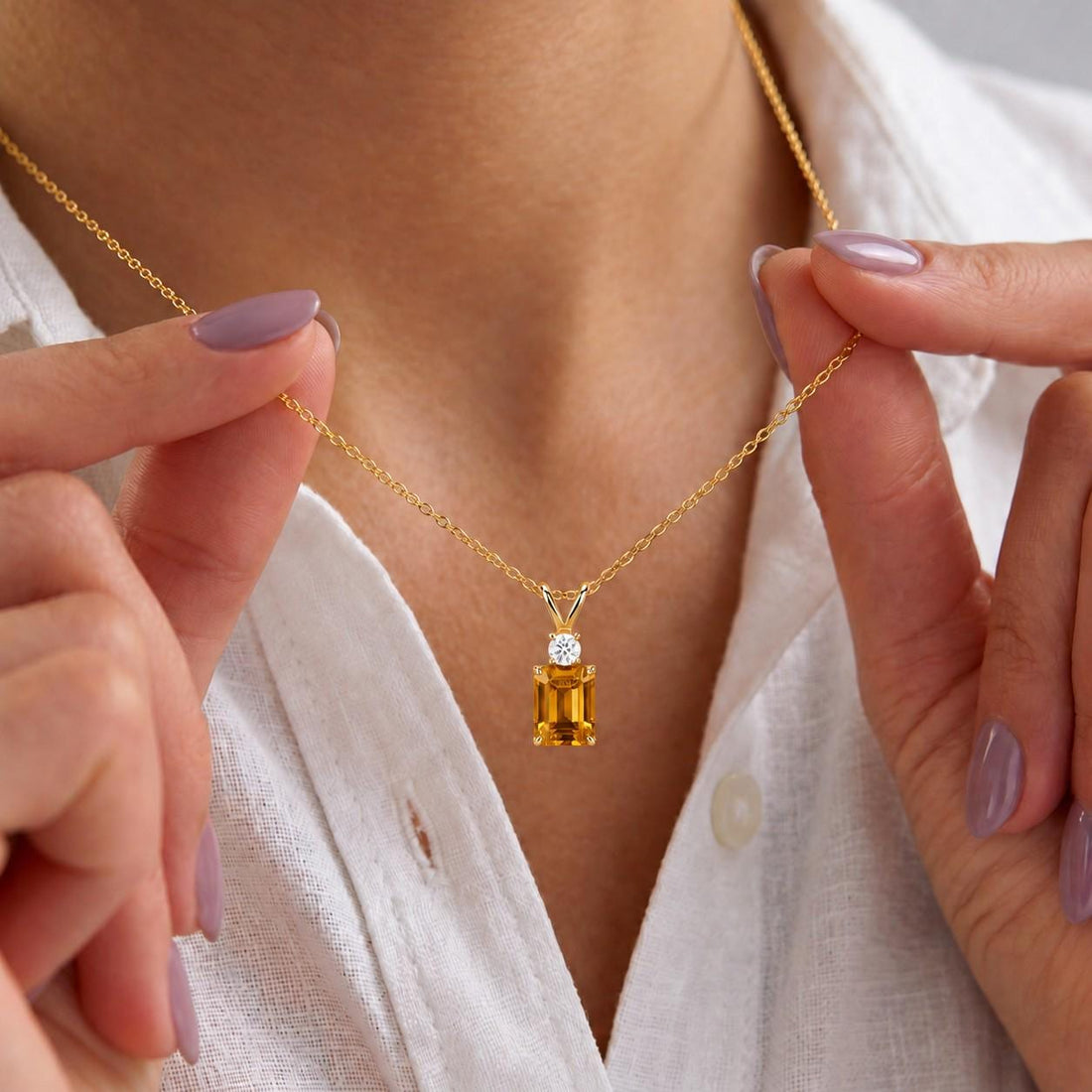Citrine Pendant, November Birthstone Necklace, Emerald Cut Yellow Stone Solitaire, Art Deco, Thanksgiving Present, Christmas Gift for Her