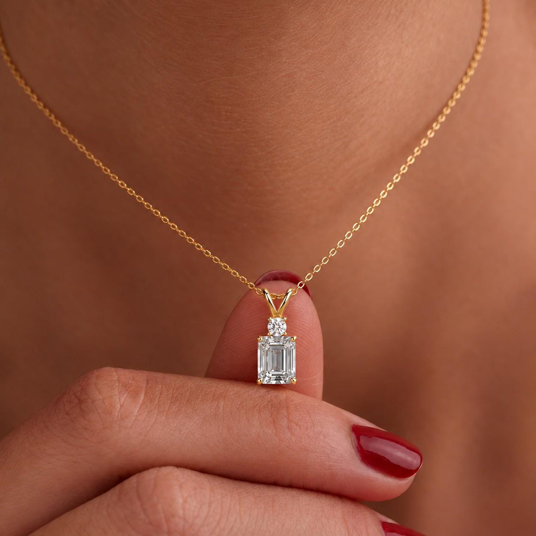 Moissanite Pendant Necklace, April Birthstone Emerald Cut Solitaire, Art Deco Jewelry, Bridesmaid Gift, Wedding Day Present for Her