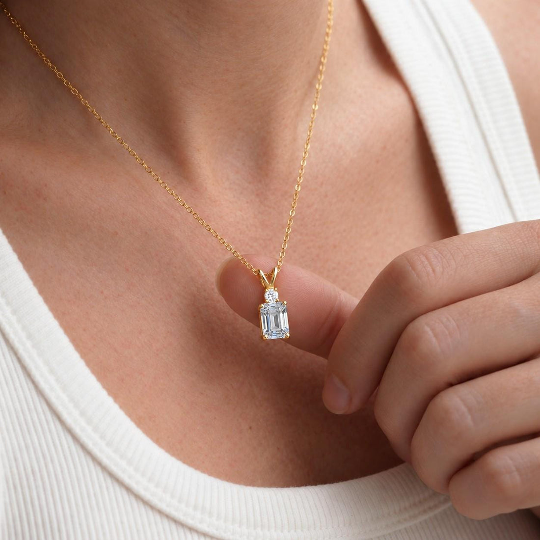 Moissanite Pendant Necklace, April Birthstone Emerald Cut Solitaire, Art Deco Jewelry, Bridesmaid Gift, Wedding Day Present for Her