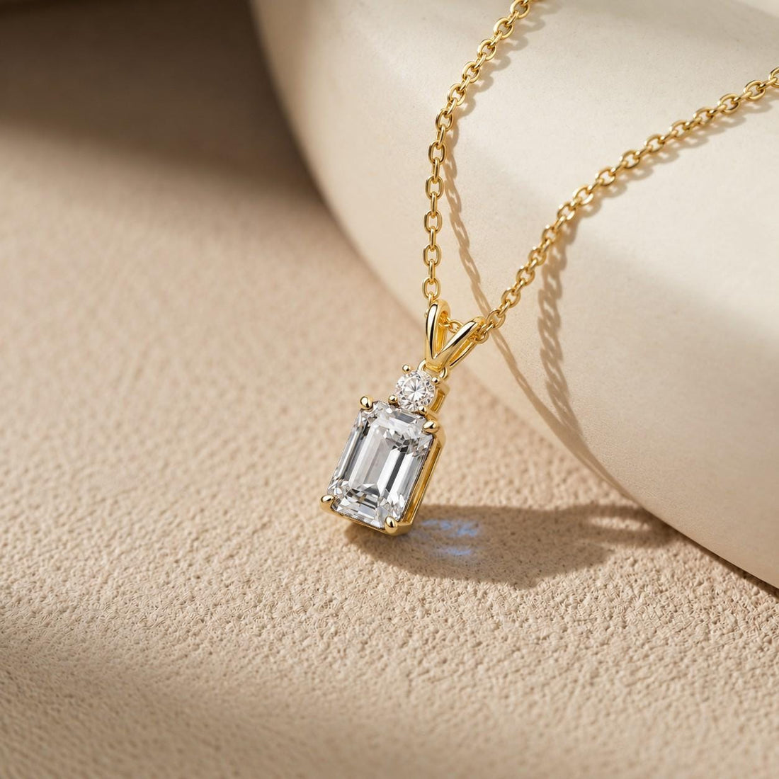 Moissanite Pendant Necklace, April Birthstone Emerald Cut Solitaire, Art Deco Jewelry, Bridesmaid Gift, Wedding Day Present for Her