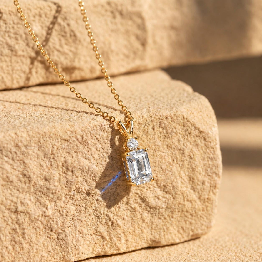 Moissanite Pendant Necklace, April Birthstone Emerald Cut Solitaire, Art Deco Jewelry, Bridesmaid Gift, Wedding Day Present for Her