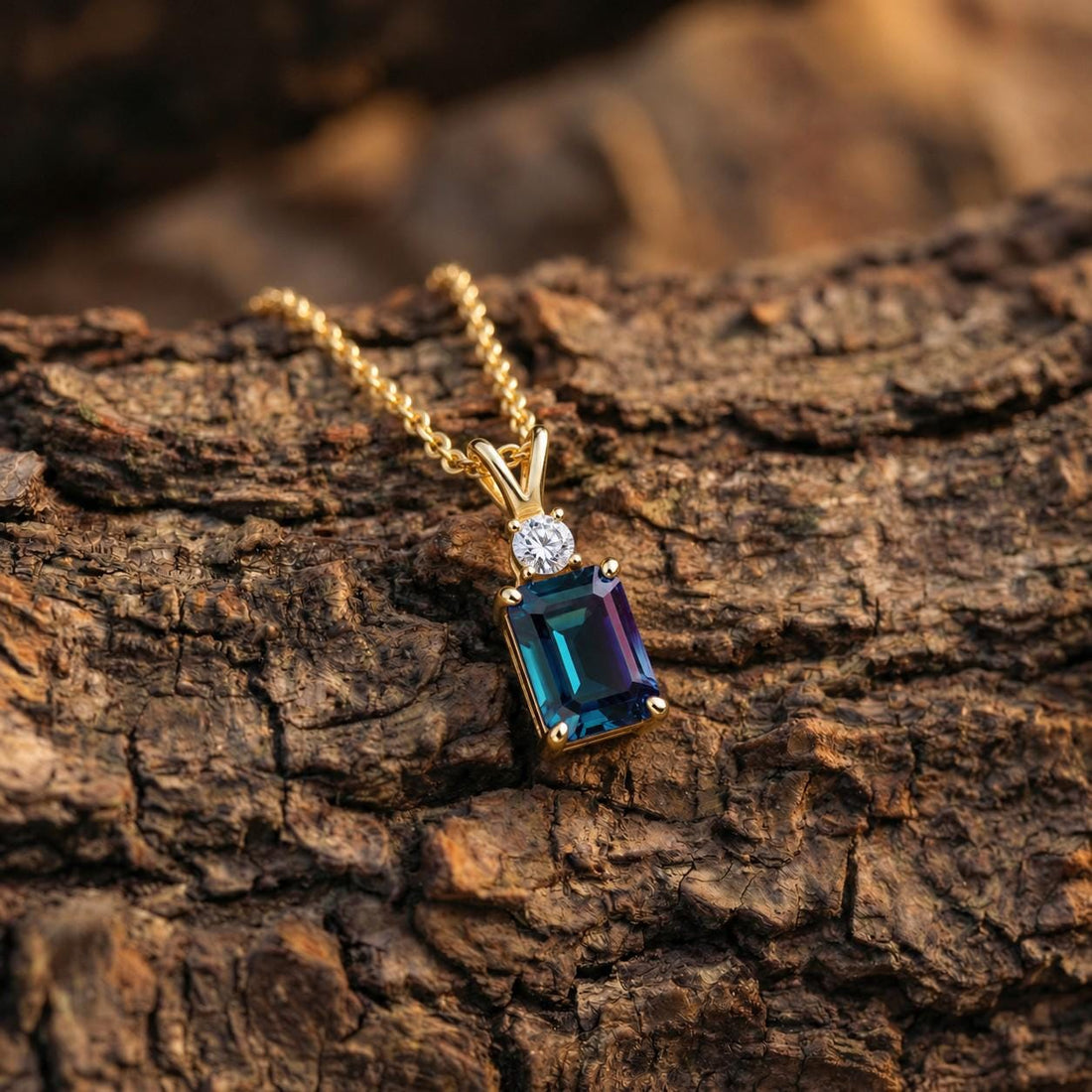 Alexandrite Necklace, June Birthstone Gift, Emerald Cut Art Deco Pendant, Anniversary Gift for Wife, Graduation Present