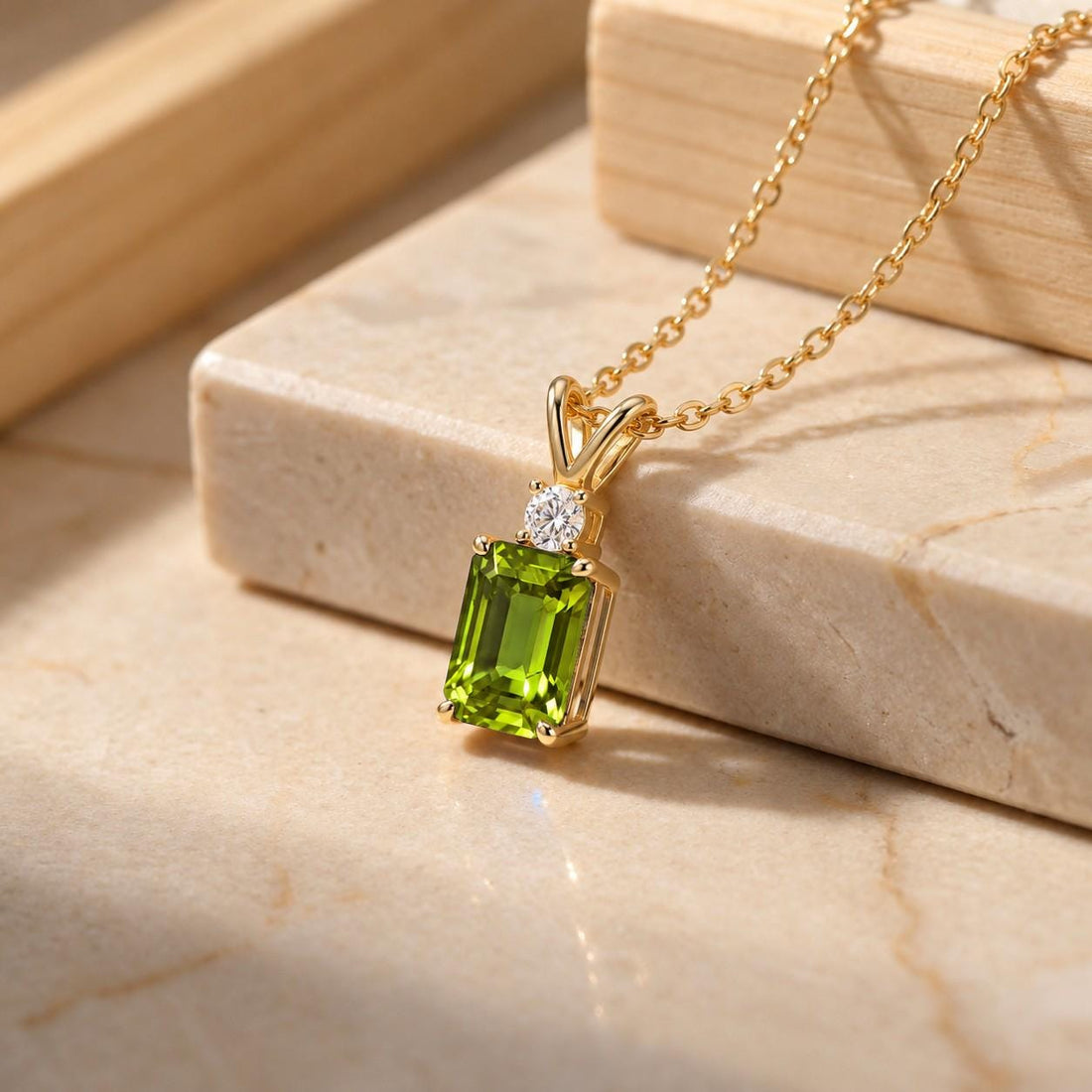 August Birthstone Peridot Pendant, Emerald Cut Green Necklace, Art Deco Solitaire, Gift for Sister, Best Friend Birthday Present