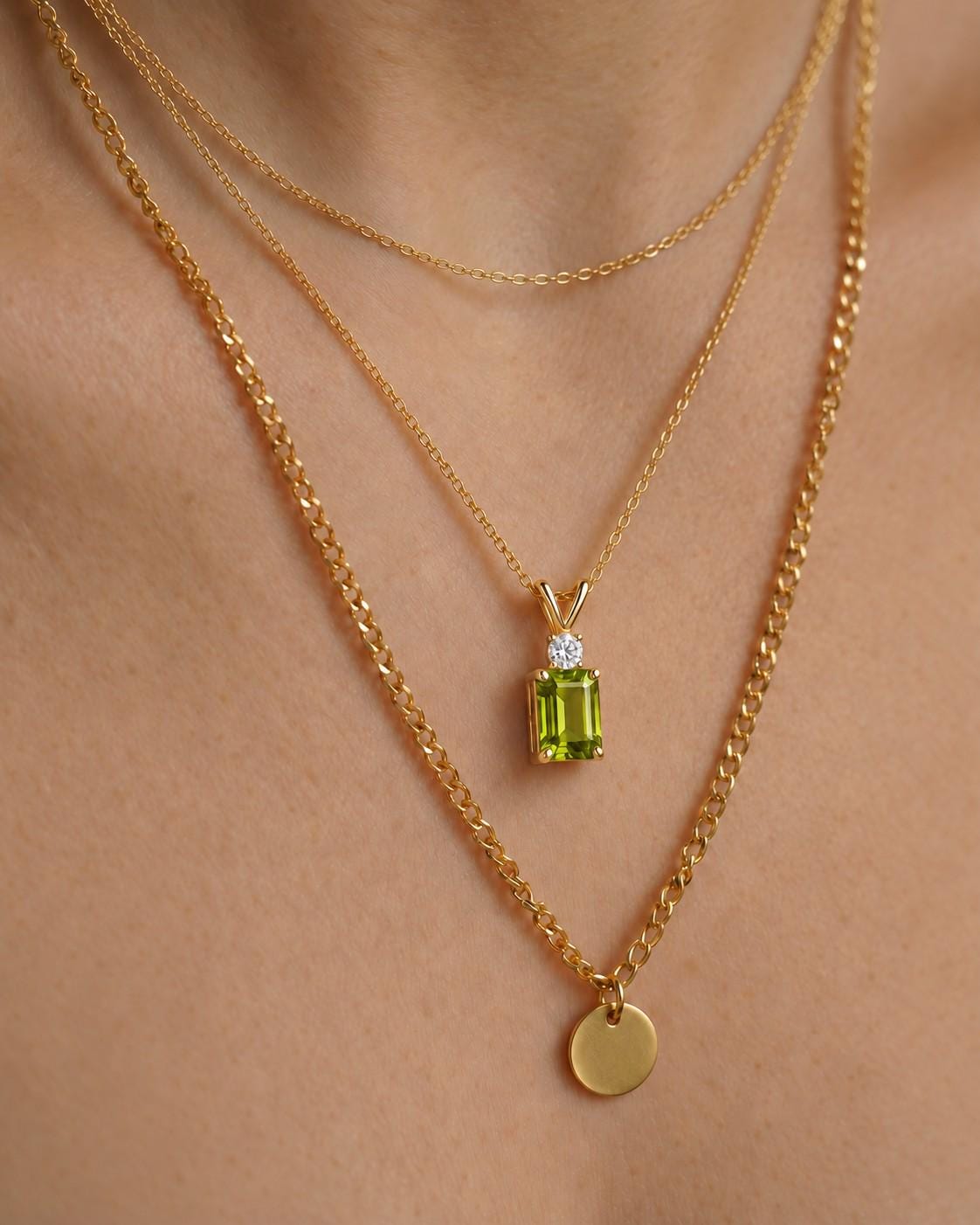August Birthstone Peridot Pendant, Emerald Cut Green Necklace, Art Deco Solitaire, Gift for Sister, Best Friend Birthday Present