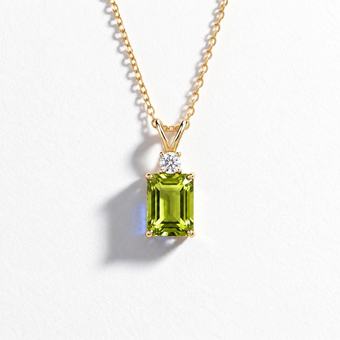 August Birthstone Peridot Pendant, Emerald Cut Green Necklace, Art Deco Solitaire, Gift for Sister, Best Friend Birthday Present