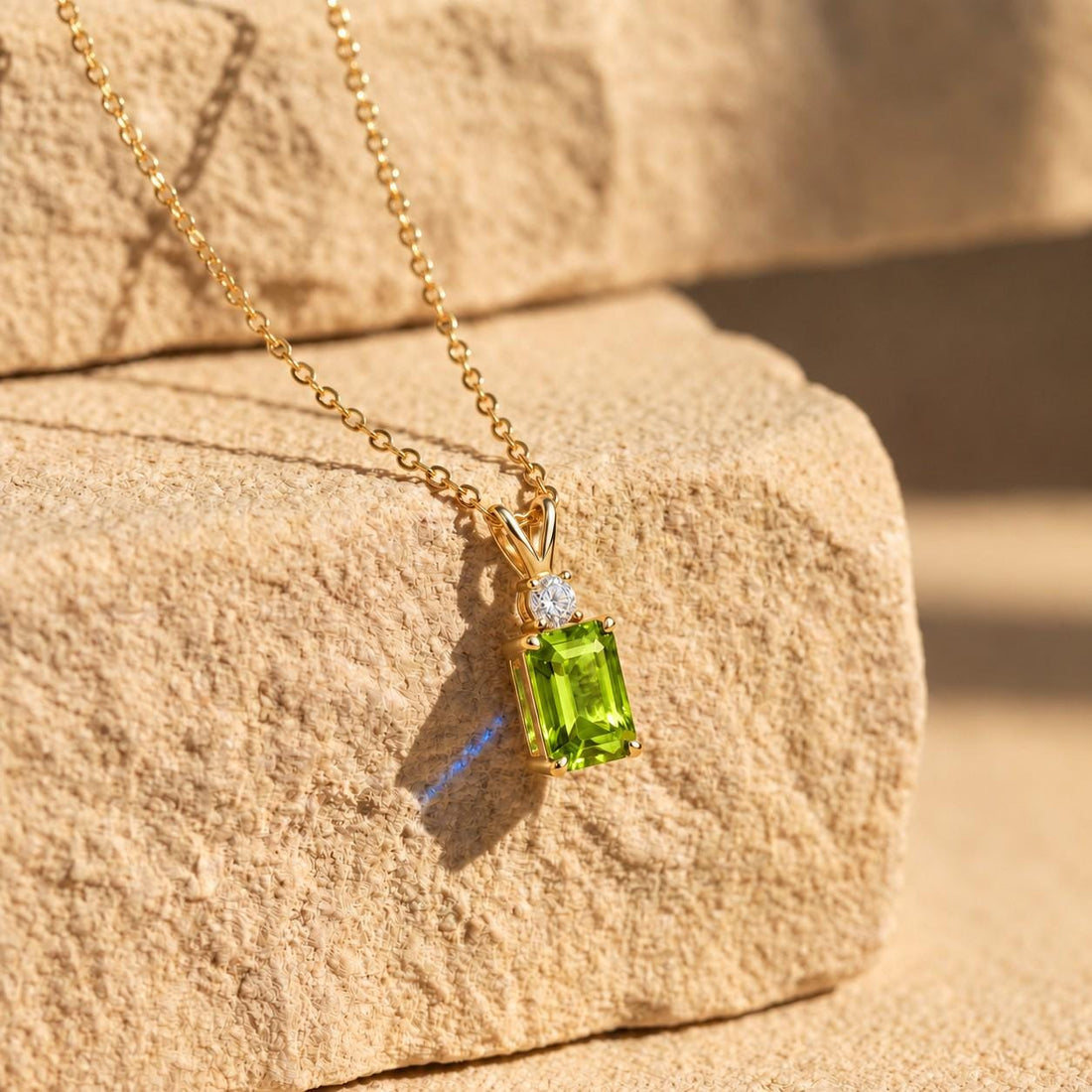 August Birthstone Peridot Pendant, Emerald Cut Green Necklace, Art Deco Solitaire, Gift for Sister, Best Friend Birthday Present
