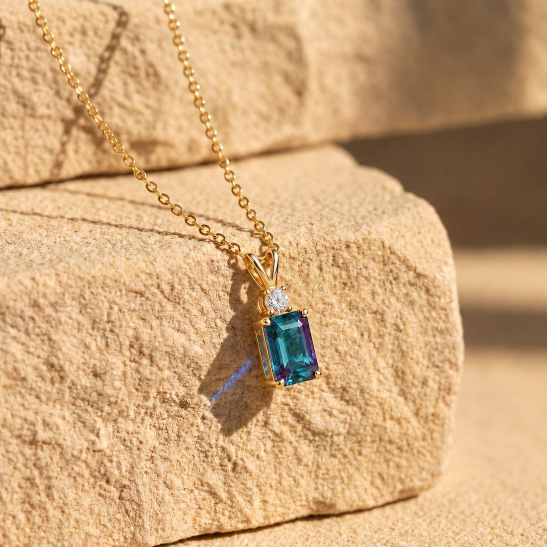 Alexandrite Necklace, June Birthstone Gift, Emerald Cut Art Deco Pendant, Anniversary Gift for Wife, Graduation Present