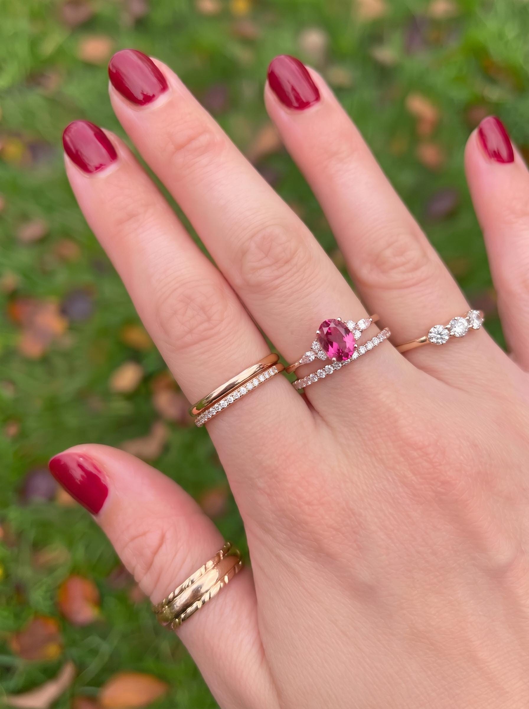 Elegant Oval Pink Tourmaline Ring | Diamond Cluster Engagement Ring | Delicate Promise Ring | Anniversary Ring Gift for Her