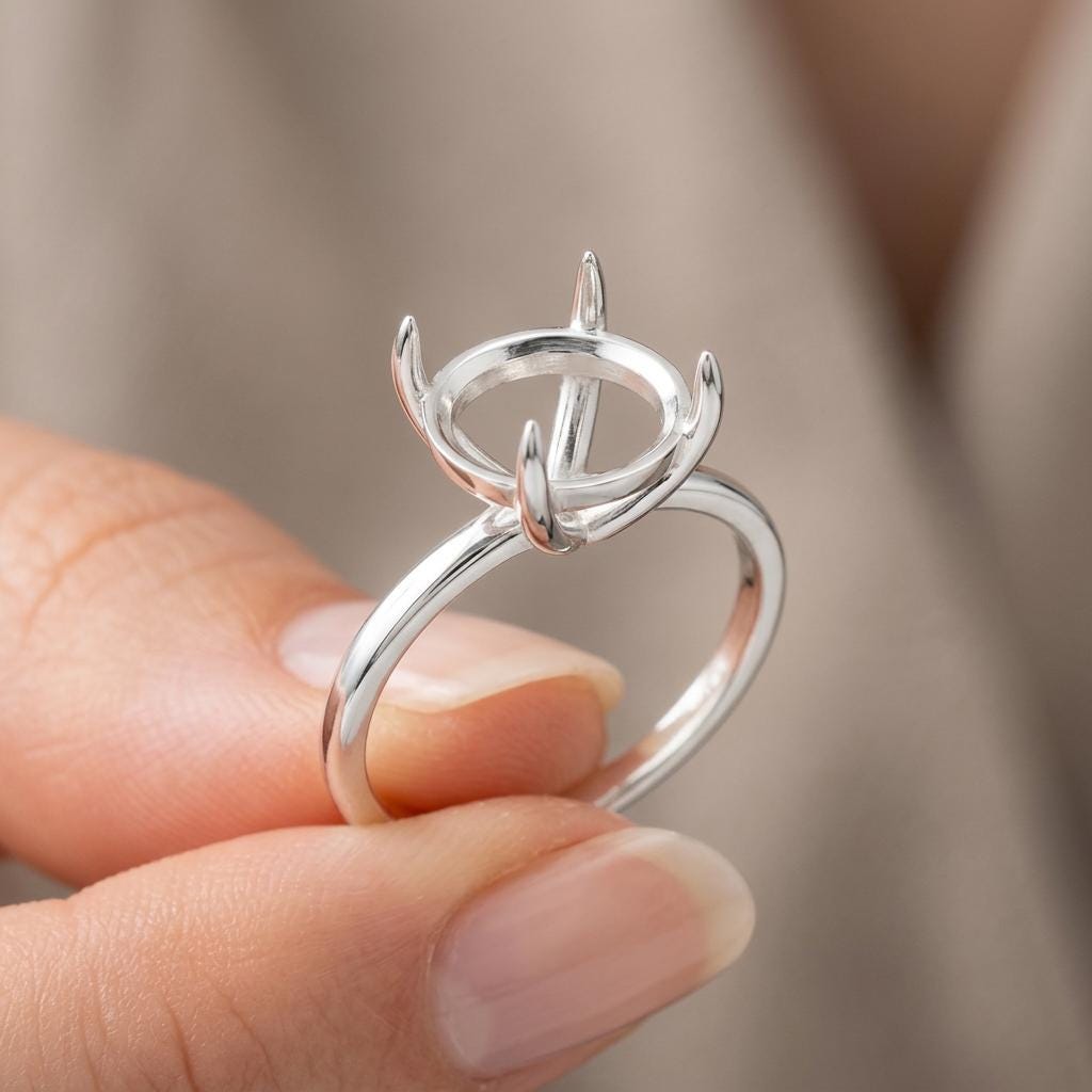 East West Oval Ring Setting 9x7 to 12.5x8.5mm Sterling Silver, Semi Mount Engagement Ring Blank, 4 Prong Head, Setting Only