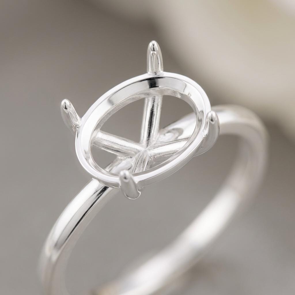 East West Oval Ring Setting 9x7 to 12.5x8.5mm Sterling Silver, Semi Mount Engagement Ring Blank, 4 Prong Head, Setting Only