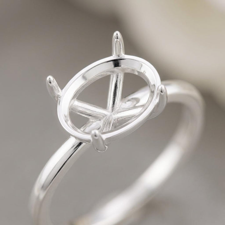 East West Oval Ring Setting 9x7 to 12.5x8.5mm Sterling Silver, Semi Mount Engagement Ring Blank, 4 Prong Head, Setting Only