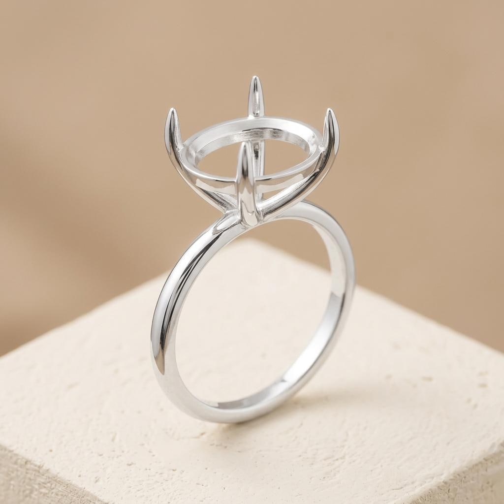 East West Oval Ring Setting 9x7 to 12.5x8.5mm Sterling Silver, Semi Mount Engagement Ring Blank, 4 Prong Head, Setting Only
