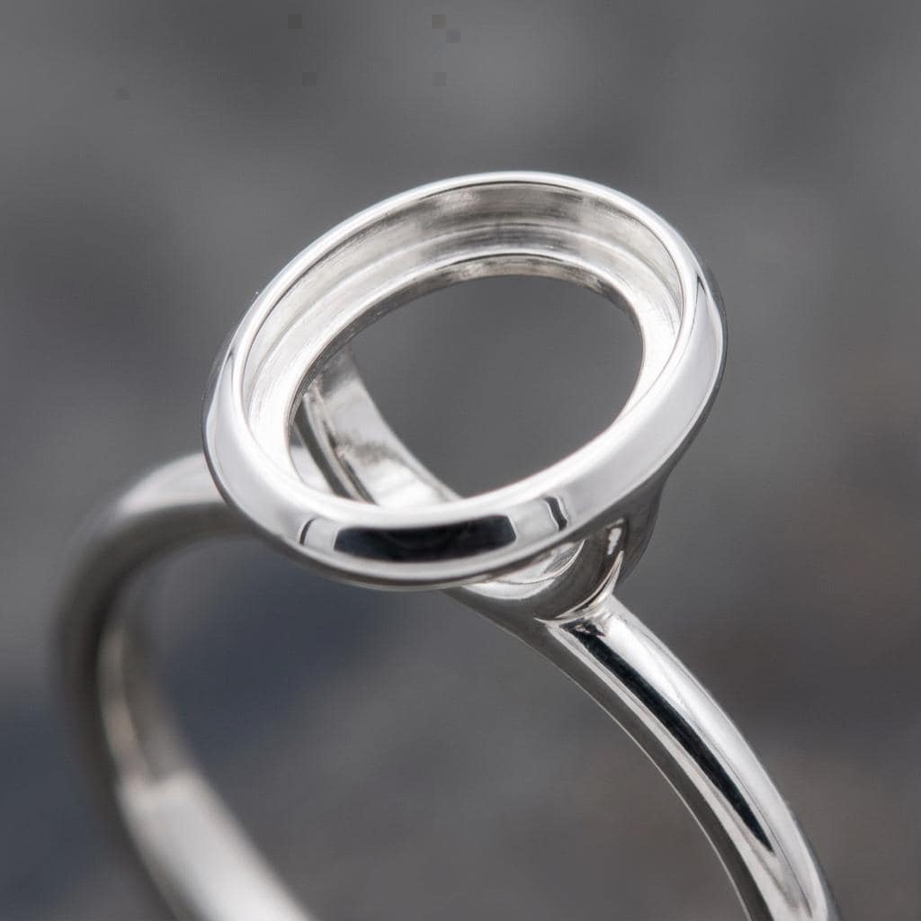 Blank Ring Mount Oval 8x6mm, Plain Band 925 Silver Semi Mount Bezel Setting with U Cradle, Jewelry Making Supply