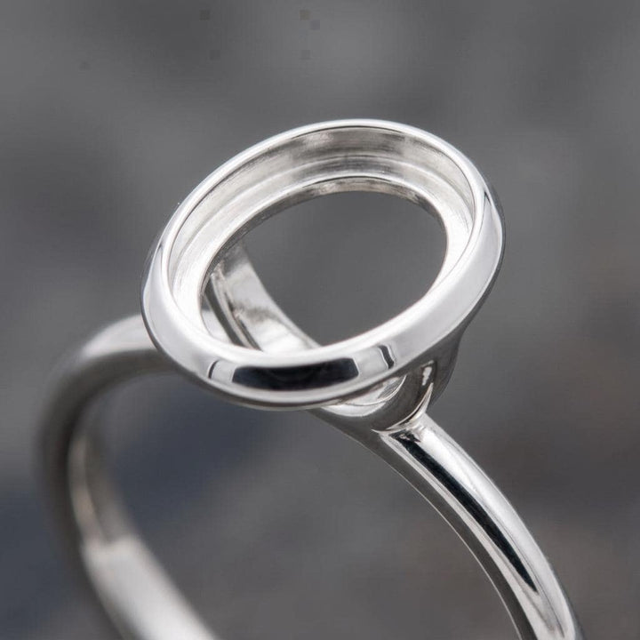 Blank Ring Mount Oval 8x6mm, Plain Band 925 Silver Semi Mount Bezel Setting with U Cradle, Jewelry Making Supply