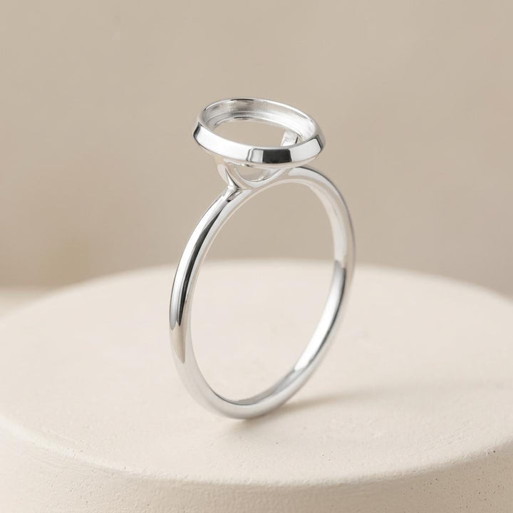 Blank Ring Mount Oval 8x6mm, Plain Band 925 Silver Semi Mount Bezel Setting with U Cradle, Jewelry Making Supply