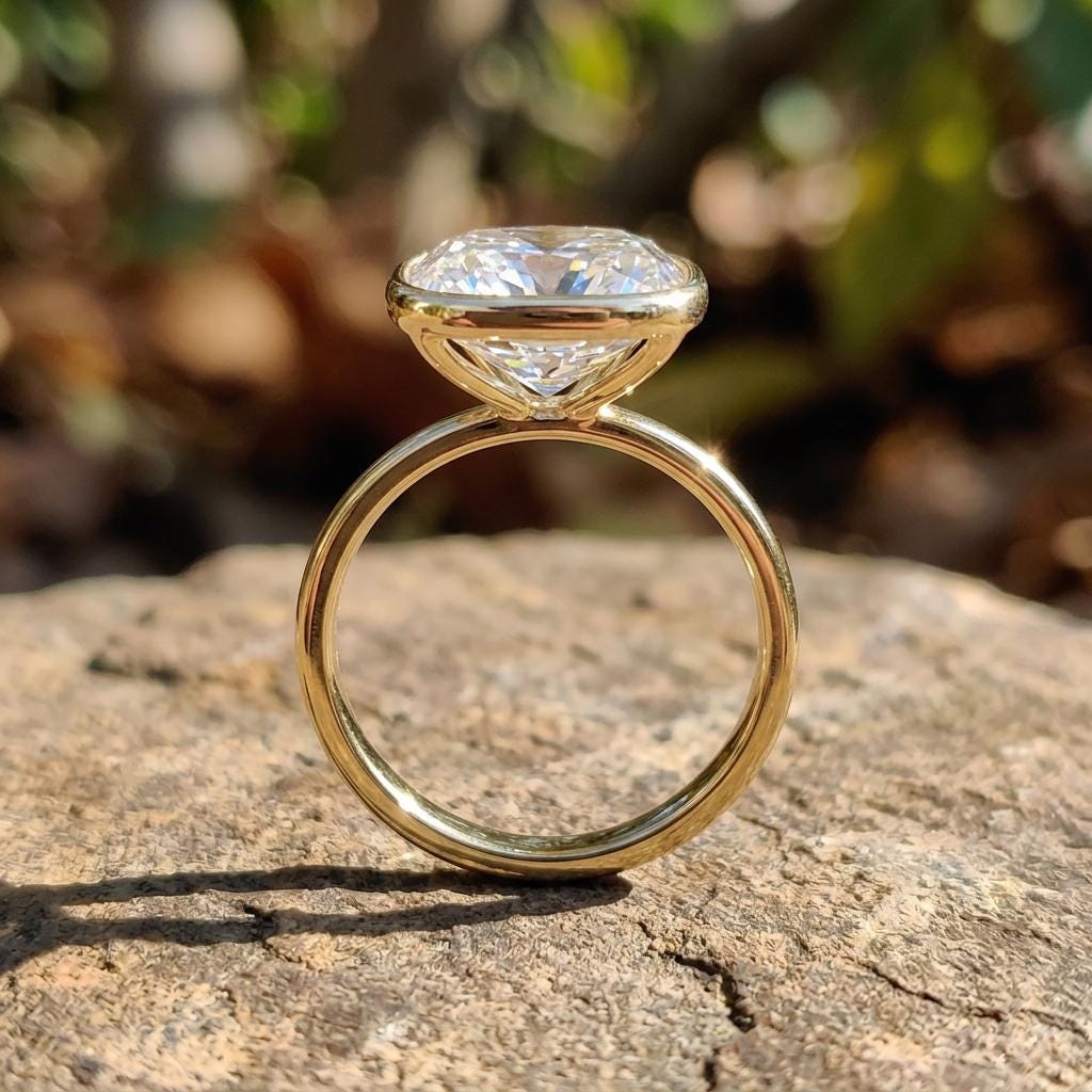 East West Cushion Bezel Ring, 925 Sterling Silver, 10x8mm CZ Solitaire, Elongated Cushion Cut Engagement Ring, Promise Ring for Women