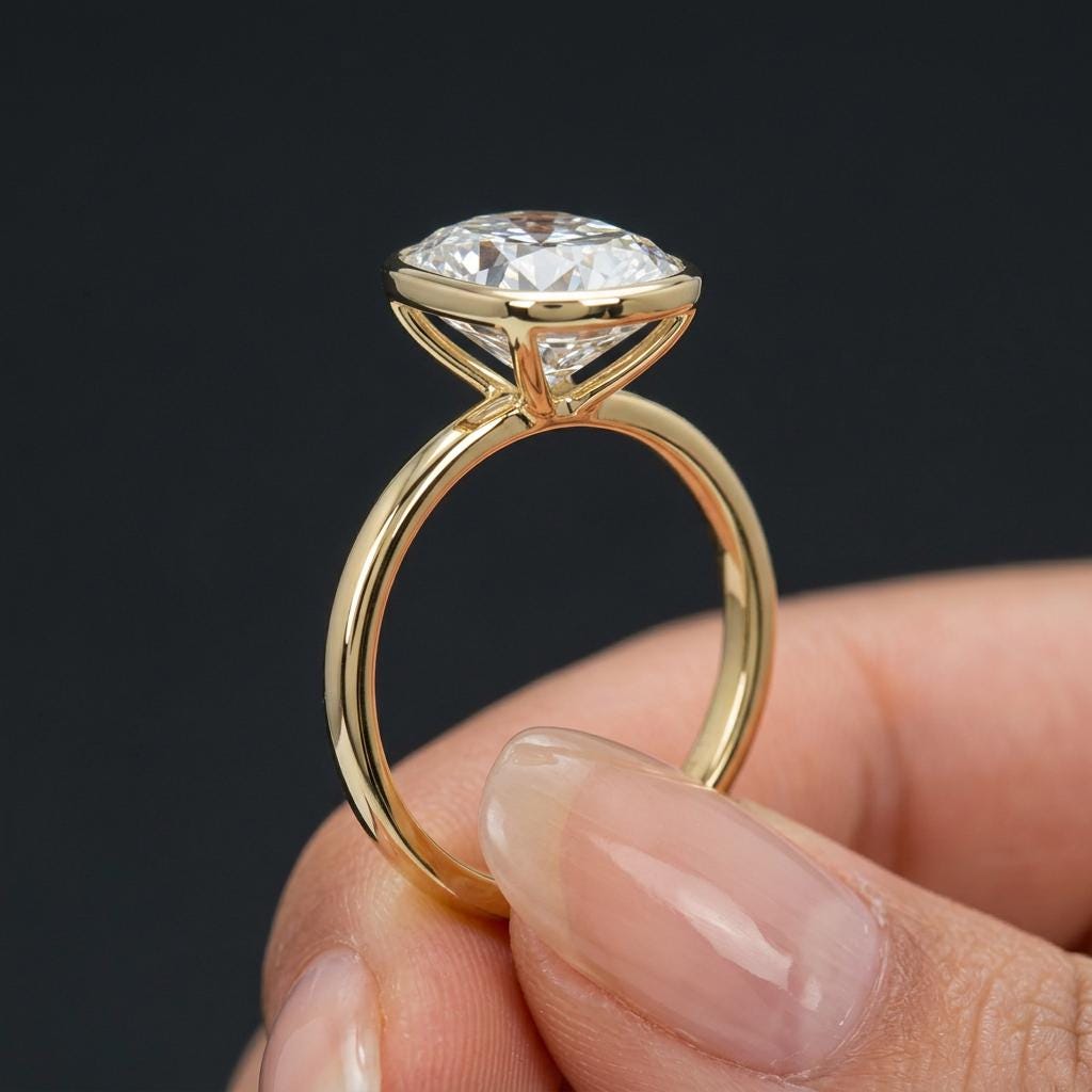 East West Cushion Bezel Ring, 925 Sterling Silver, 10x8mm CZ Solitaire, Elongated Cushion Cut Engagement Ring, Promise Ring for Women