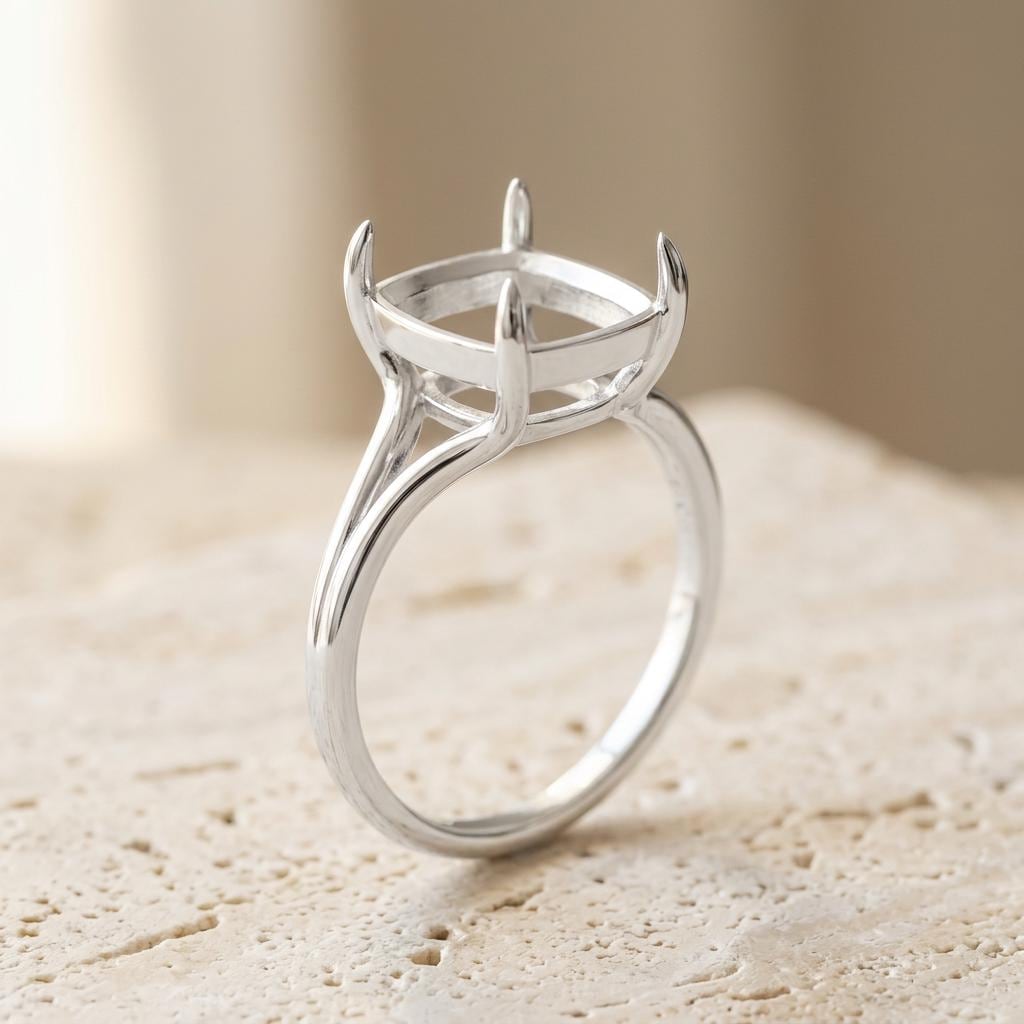 Elongated Cushion Semi Mount Ring Setting 10x8mm, 925 Sterling Silver Split Shank Ring Mount, 4 Prong Empty Setting for DIY