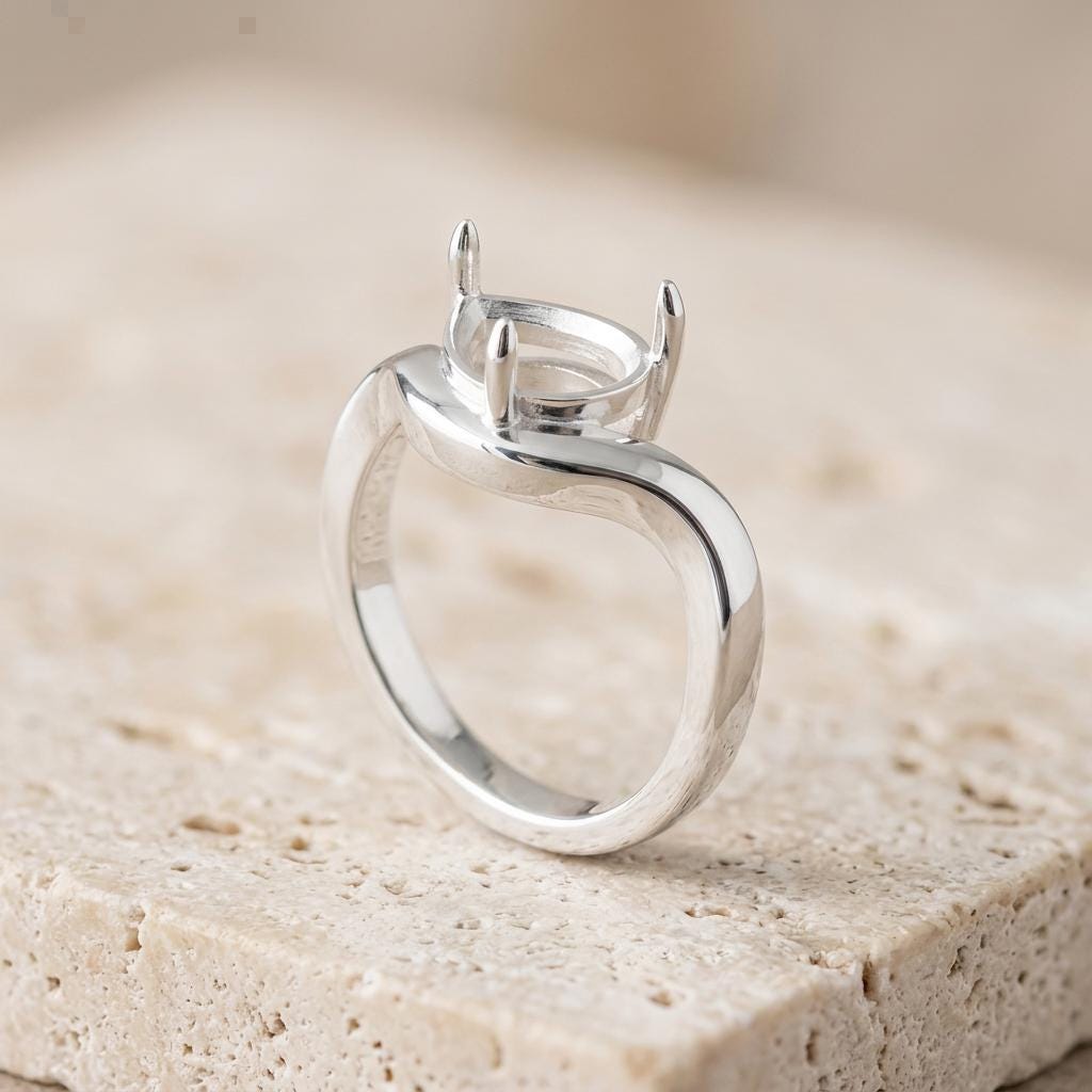 Pear Semi Mount Ring Setting 8x6mm, 925 Sterling Silver East West Bypass Ring Mount, 3 Prong Empty Setting for DIY