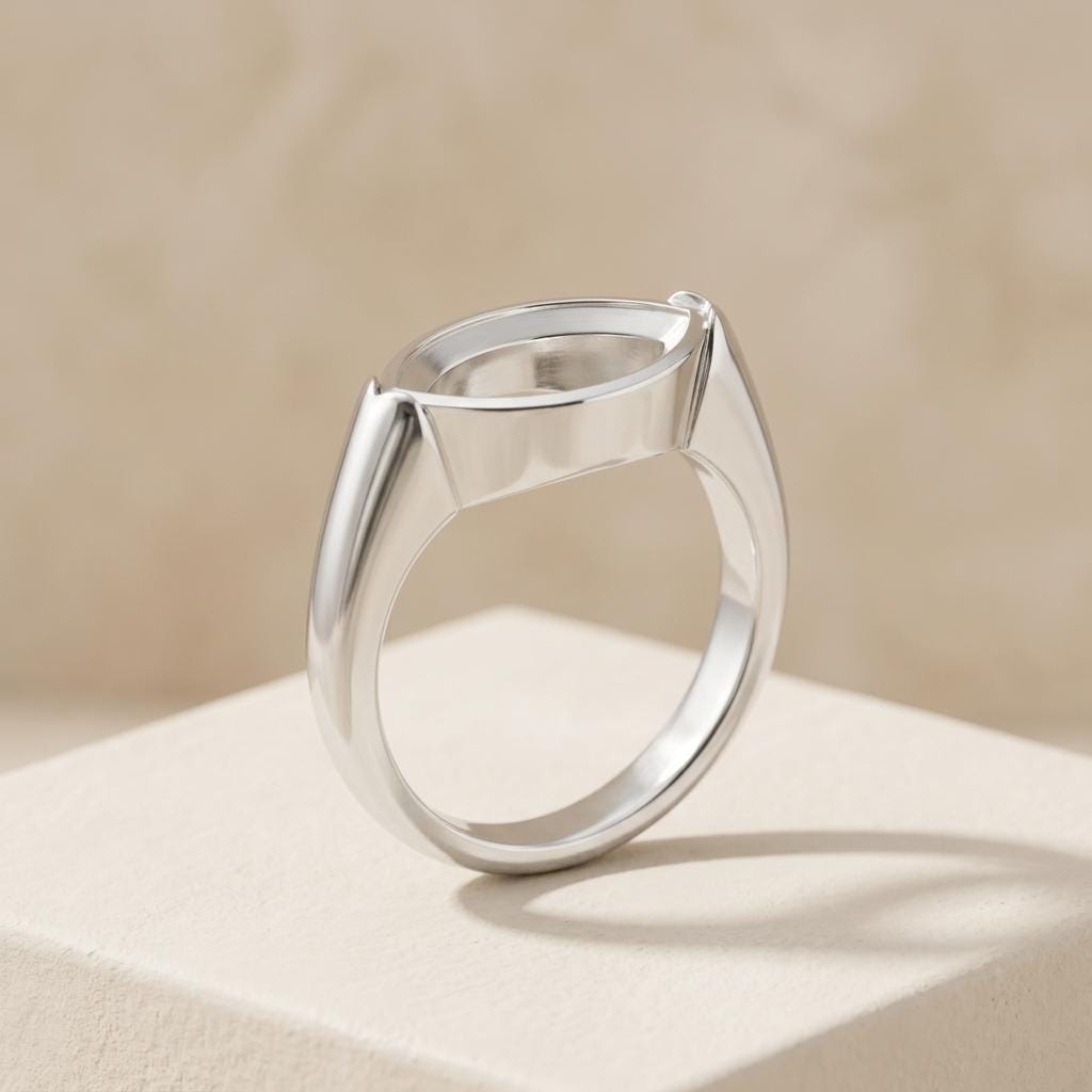 Marquise Semi Mount Ring Setting 10x5mm, 925 Sterling Silver East West Bezel Ring Mount, Empty Smooth Bezel Setting for DIY