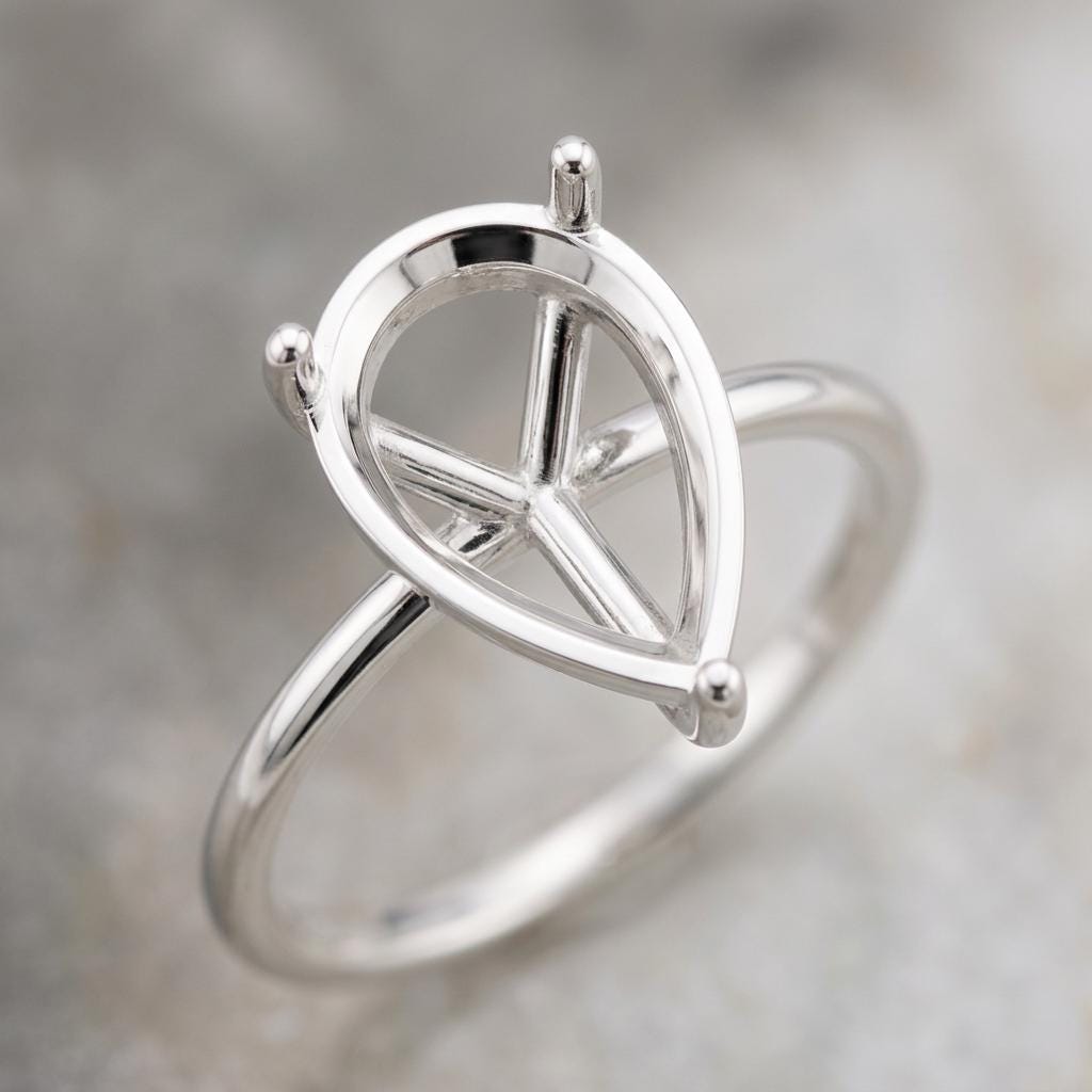 Pear Semi Mount Ring Setting, 925 Sterling Silver Dainty Solitaire Ring Mount, 3 Prong Empty Ring Setting for DIY