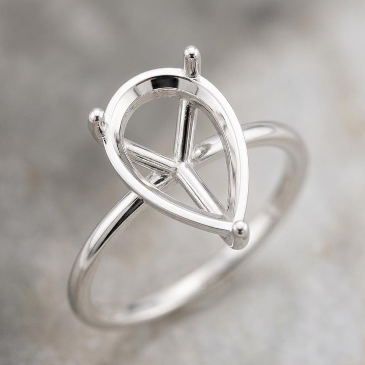 Pear Semi Mount Ring Setting, 925 Sterling Silver Dainty Solitaire Ring Mount, 3 Prong Empty Ring Setting for DIY
