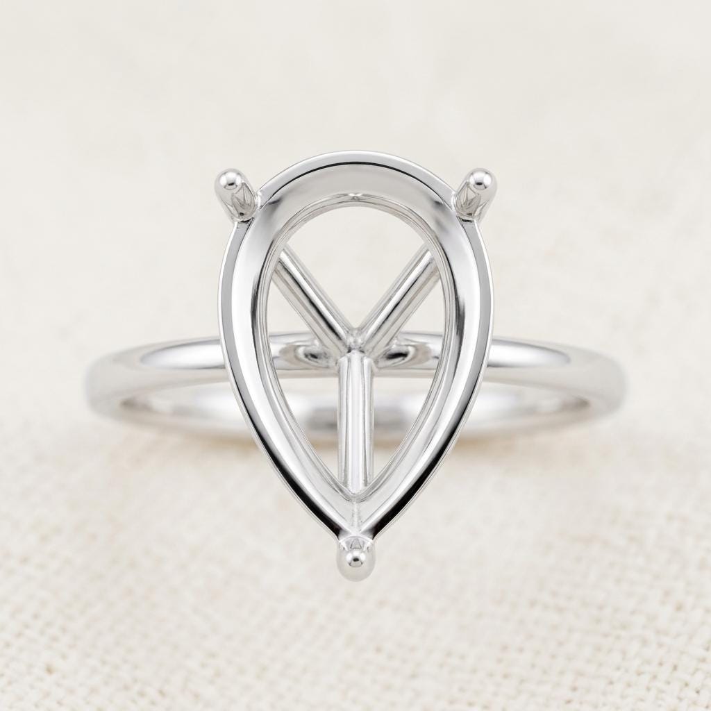 Pear Semi Mount Ring Setting, 925 Sterling Silver Dainty Solitaire Ring Mount, 3 Prong Empty Ring Setting for DIY