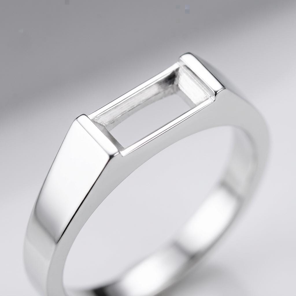 Baguette Semi Mount Ring Setting 7x3mm, 925 Sterling Silver East West Bar Ring Mount, Minimalist Empty Setting for DIY