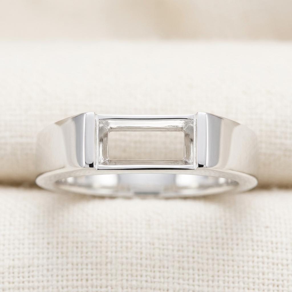 Baguette Semi Mount Ring Setting 7x3mm, 925 Sterling Silver East West Bar Ring Mount, Minimalist Empty Setting for DIY